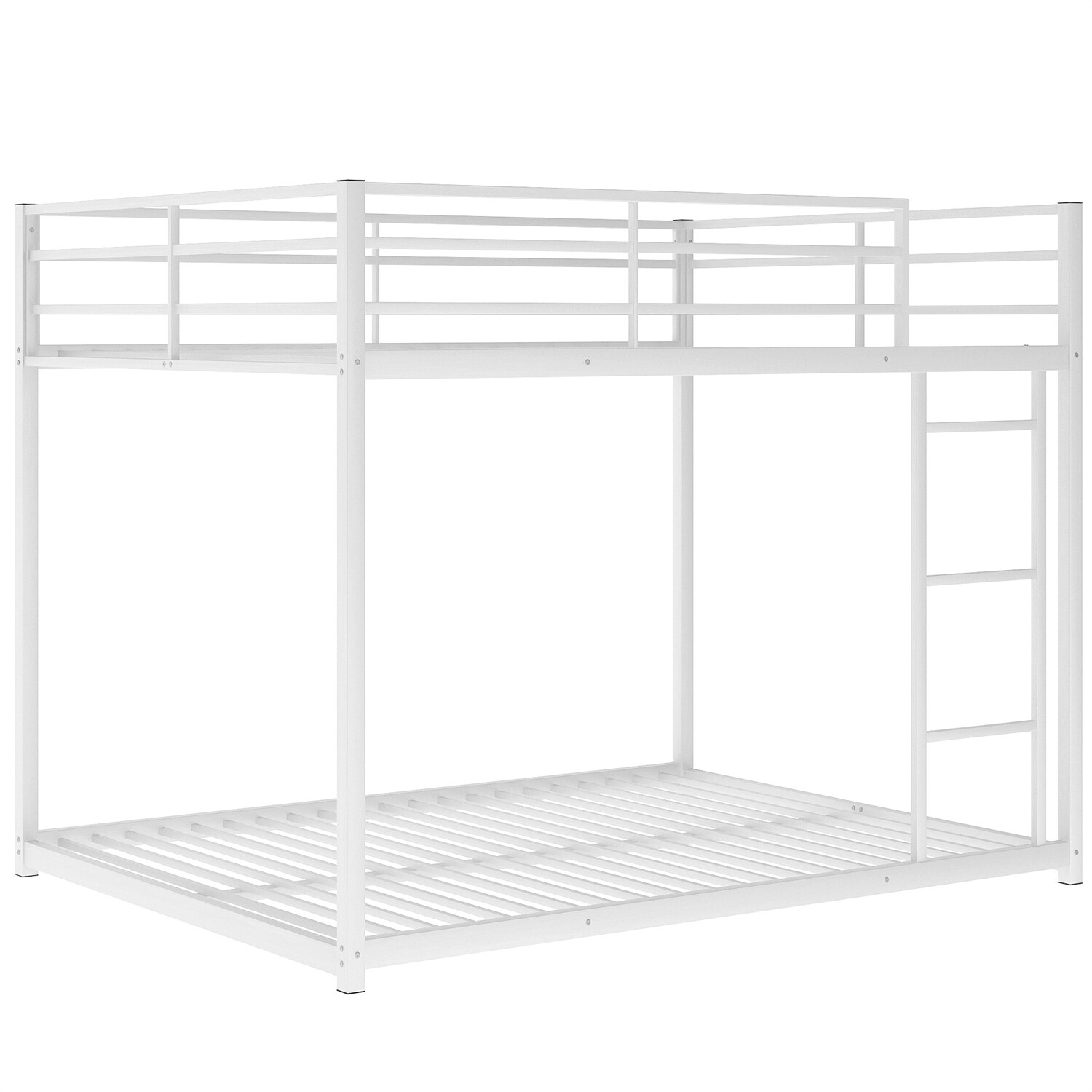 Full Over Full Metal Bunk Bed Heavy Duty Metal Floor Bunk Bed Frame w/ Ladder