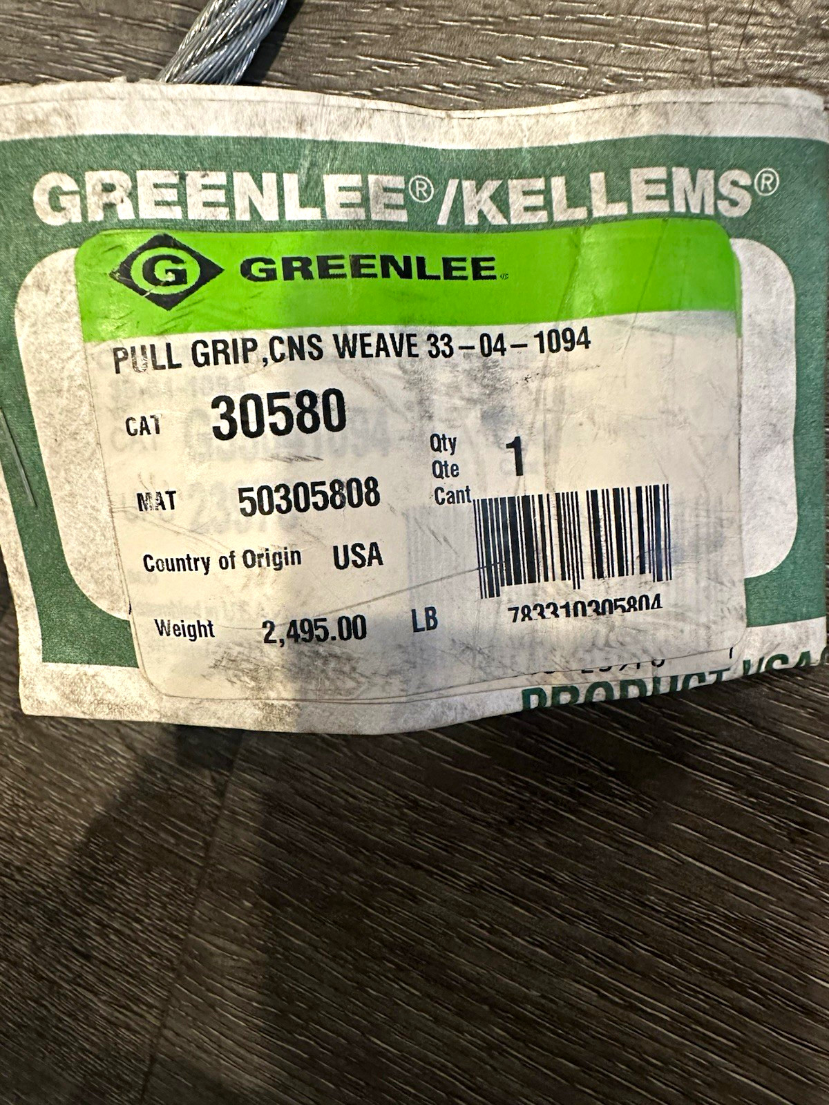 Greenlee / Kellems Pull Grip CNS Weave Cat 30580 Green Sheath