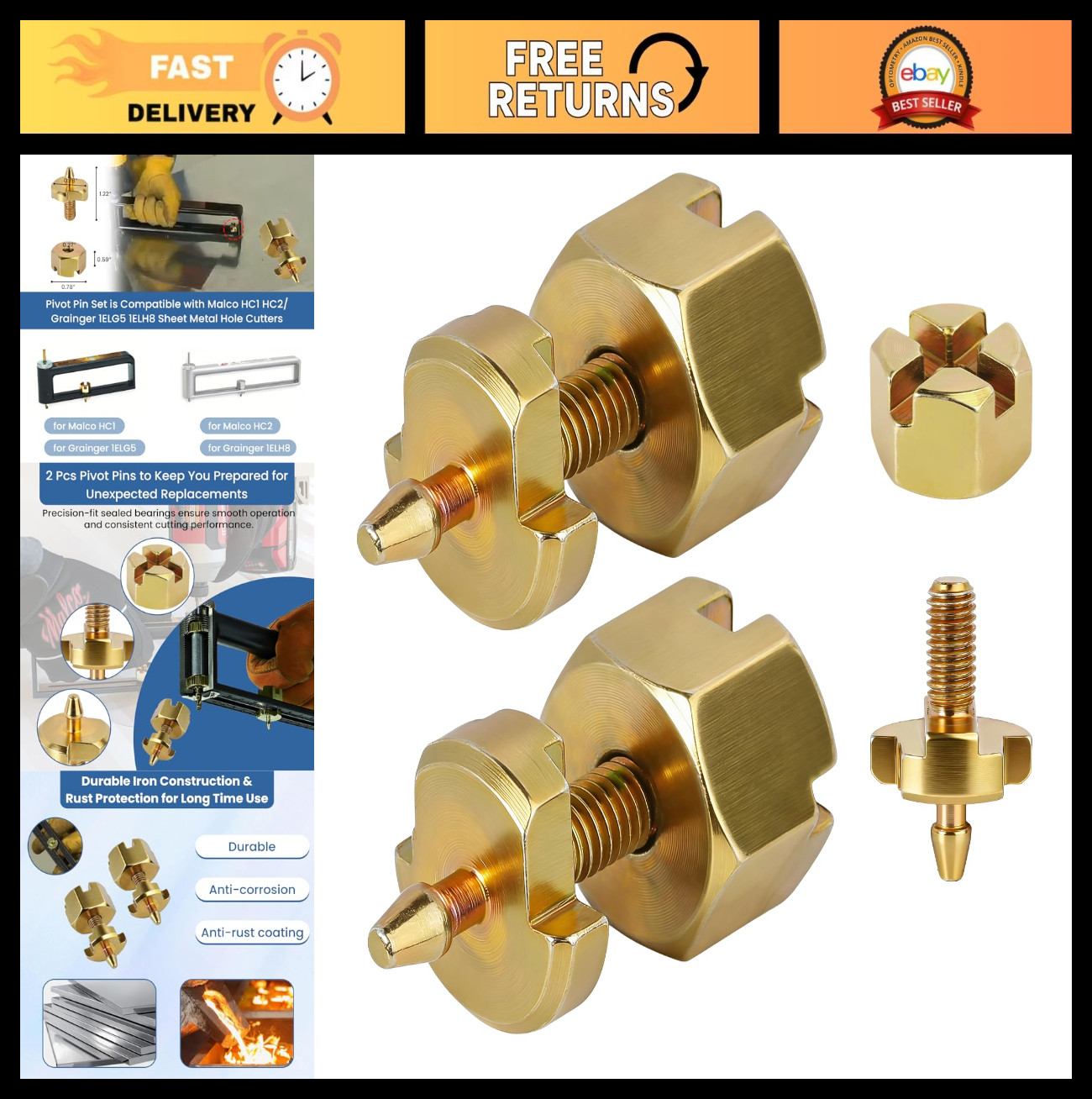 2 Pack Heavy-Duty Pivot Pin Set for Sheet Metal Hole Cutters, Adjustable Tool