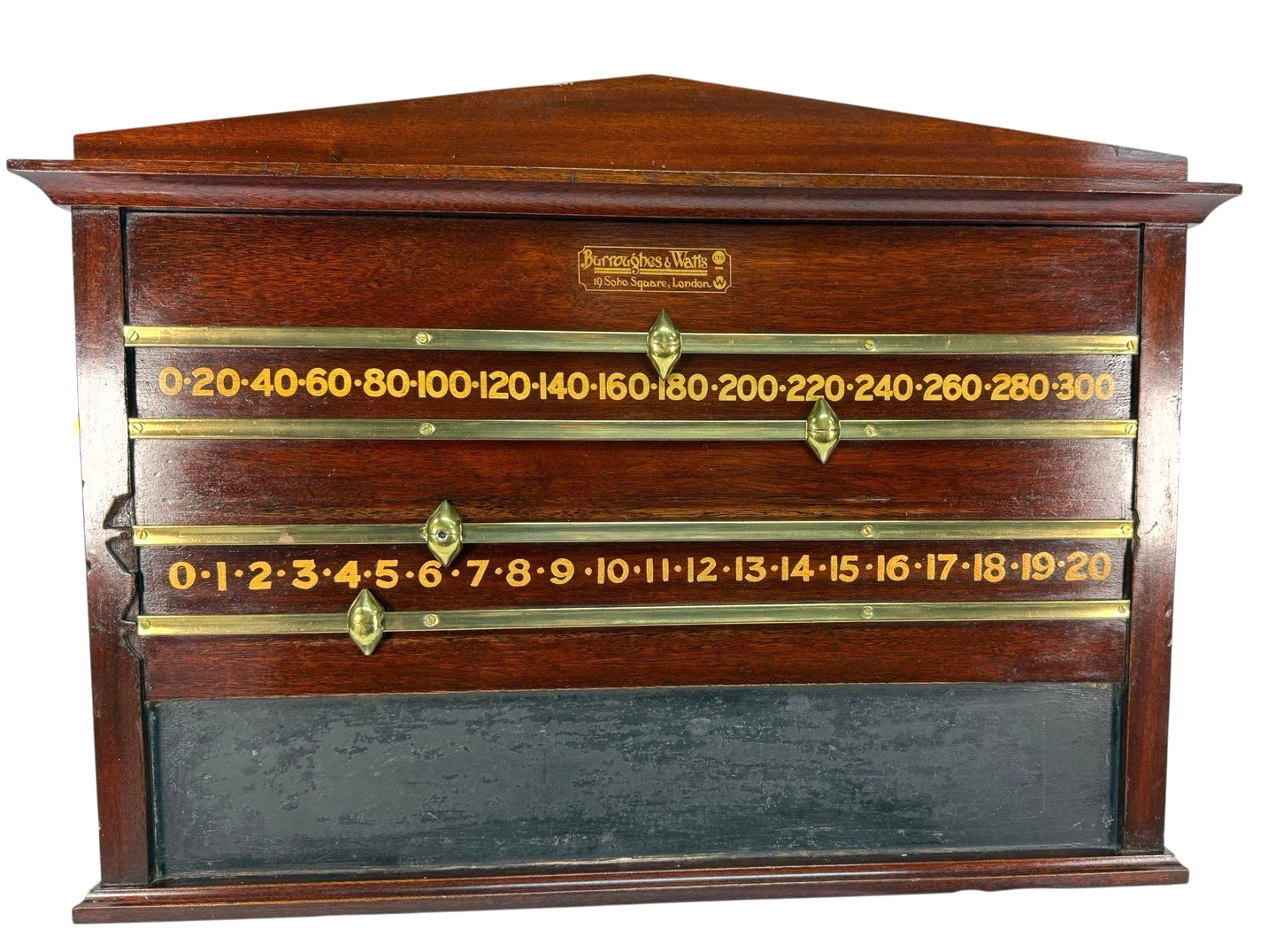 Antique Burroughes & Watts Mahogany Snooker Scoreboard London Soho Sq Victorian