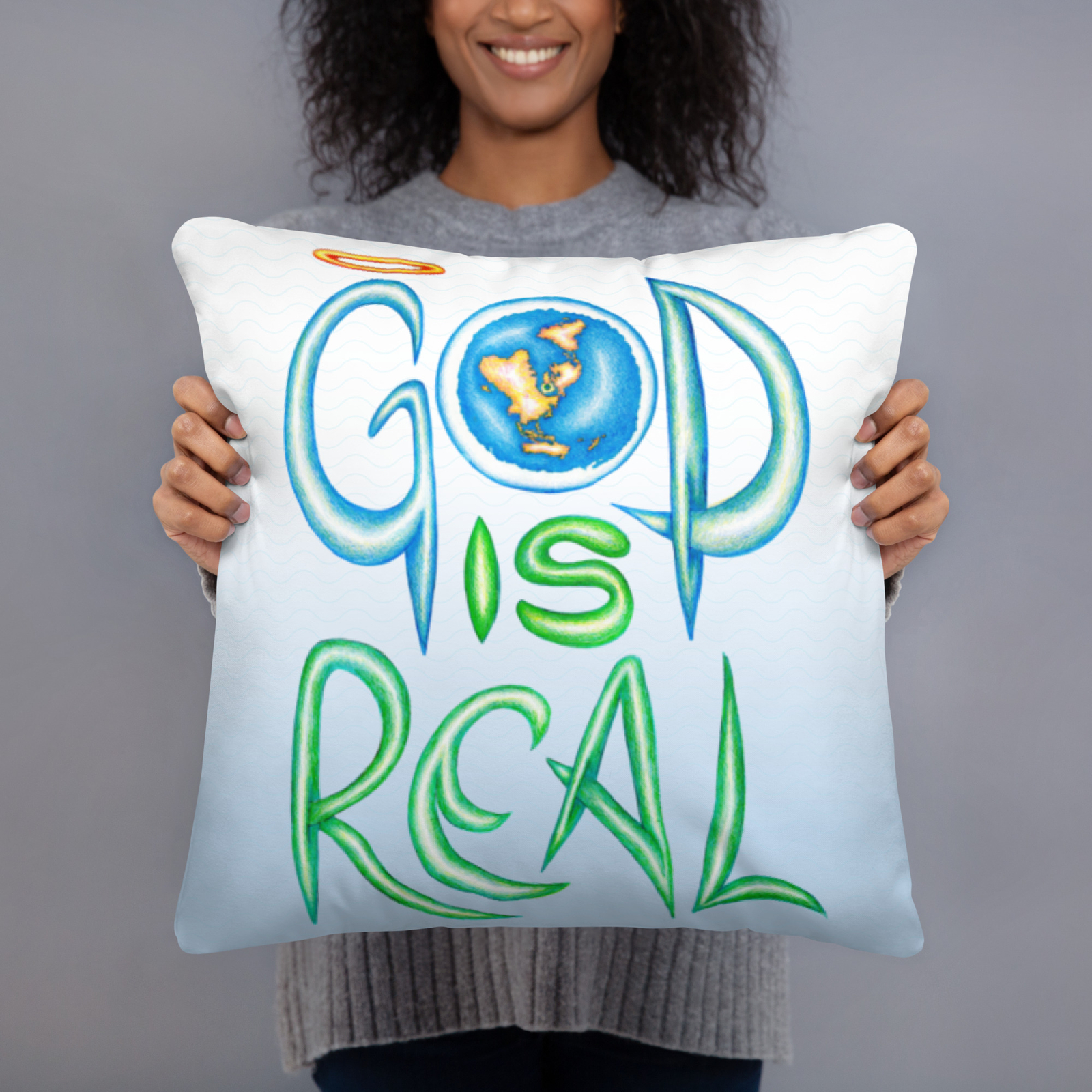 GodIsReal Psalm23 ThoughIWalk Christian Basic Pillow (Heavenly)