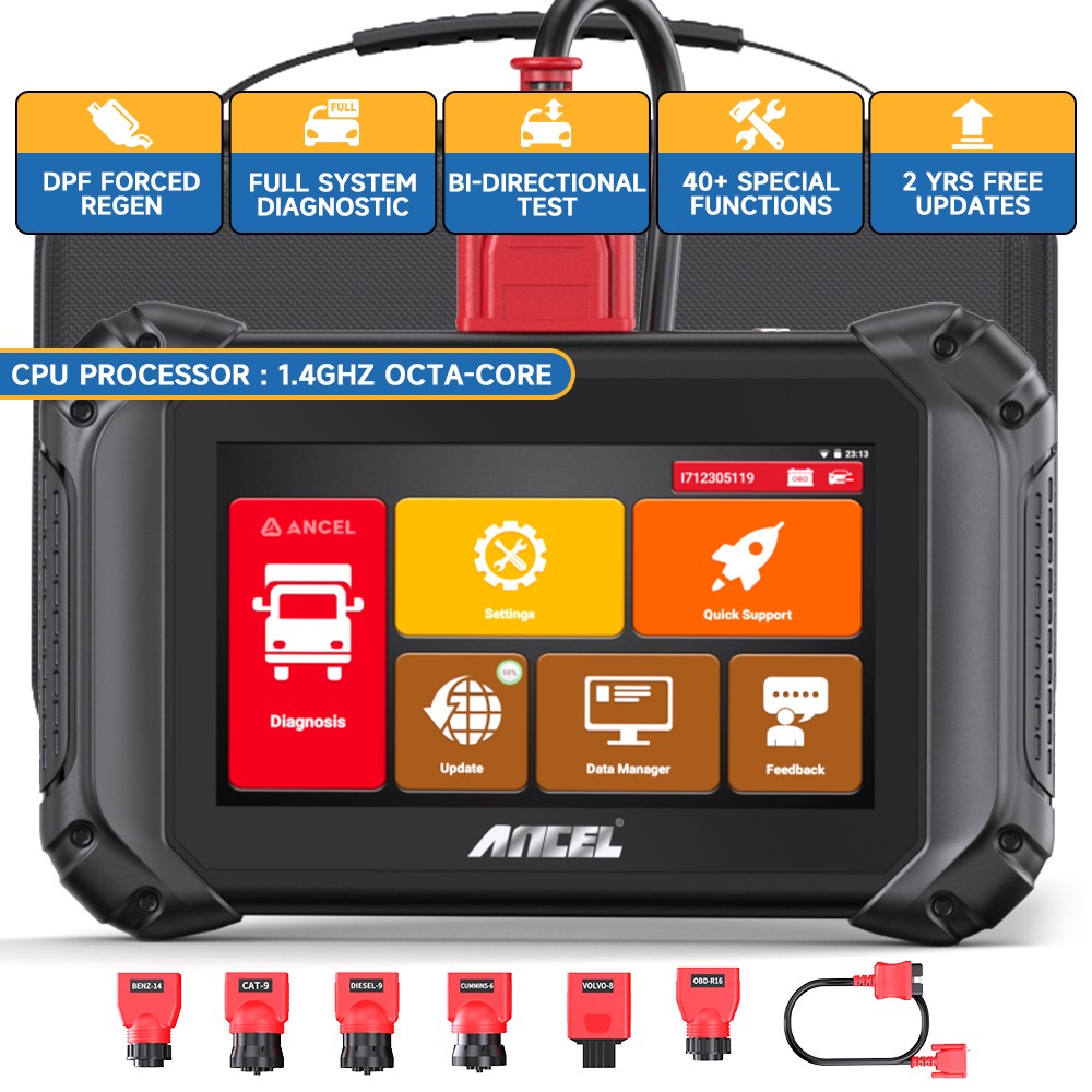 ANCEL V5 HD Heavy Duty Truck Scanner Bidirectional Diesel Diagnostic ECU Coding