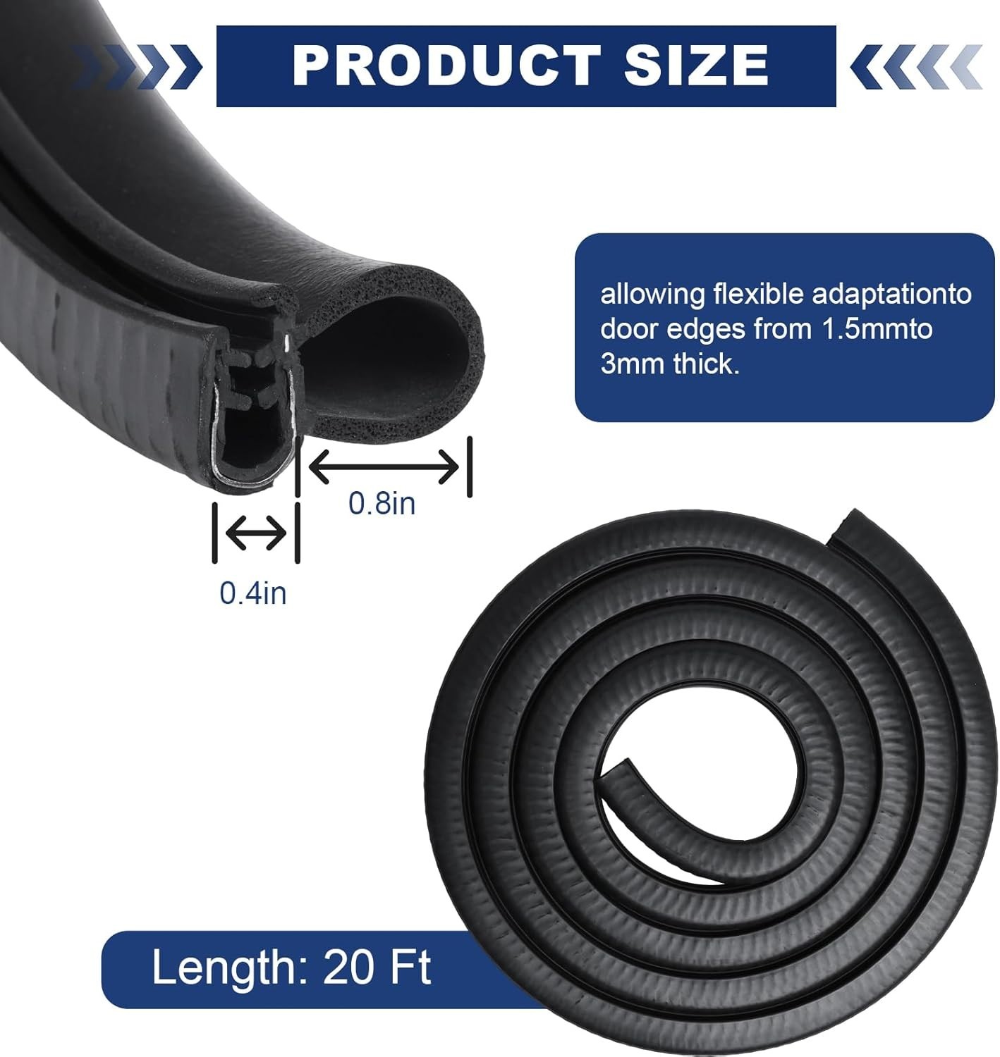 20 Ft Weather Resistant Automotive Door Seal Strip - Easy to Install Rubber Trim
