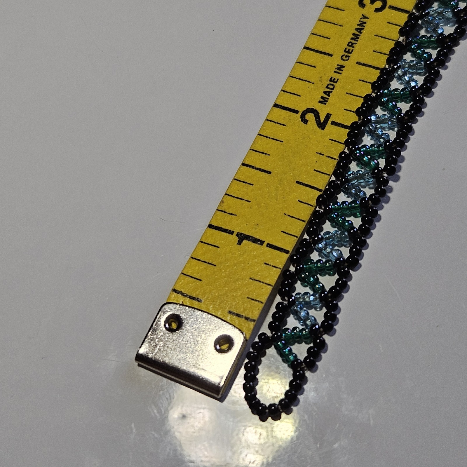 Artisan Handmade Blue And Black Seed Bead Bracelet 7"