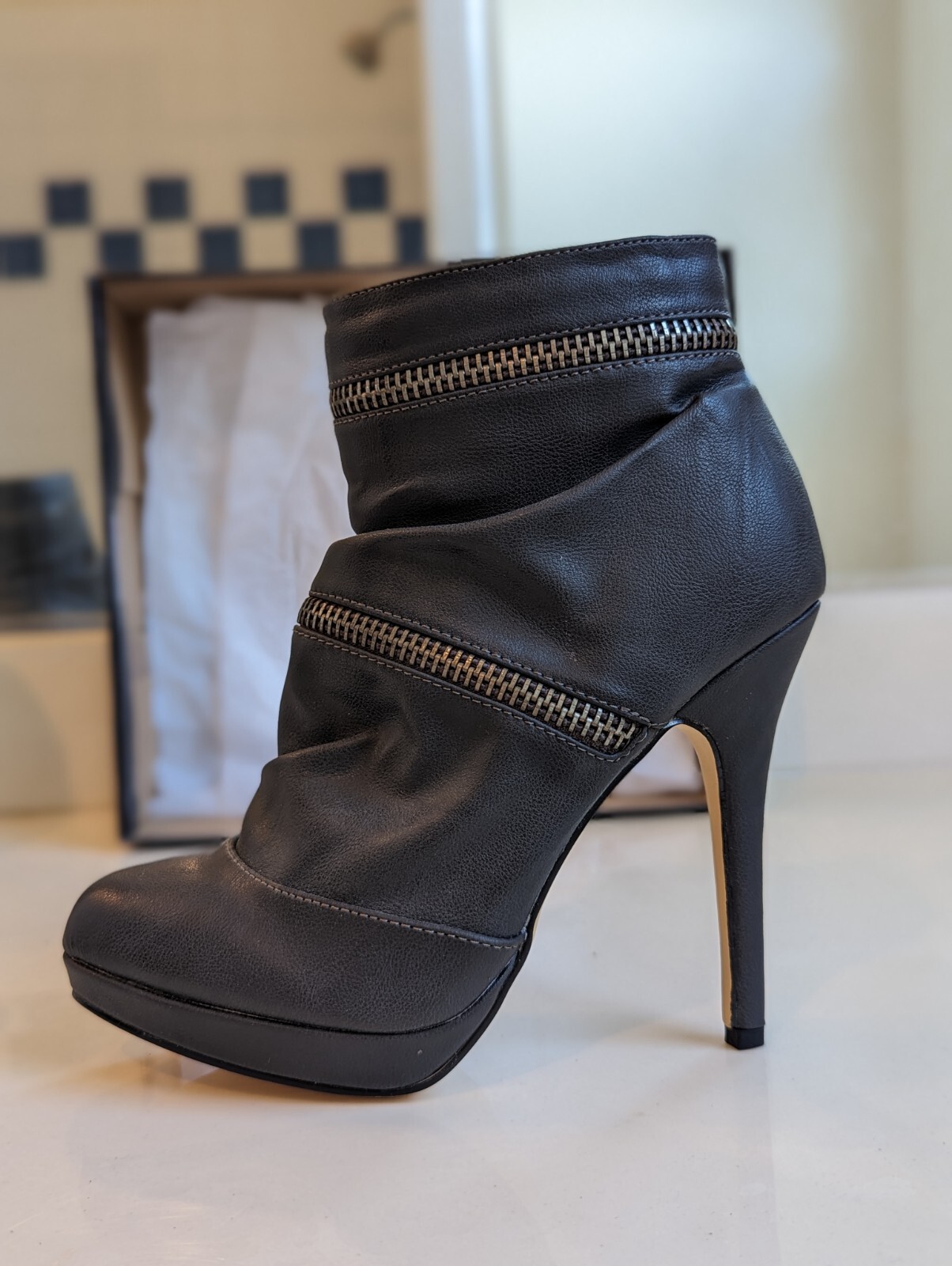 New Michael Antonio Dark Gray Zip detail boots, Size 6