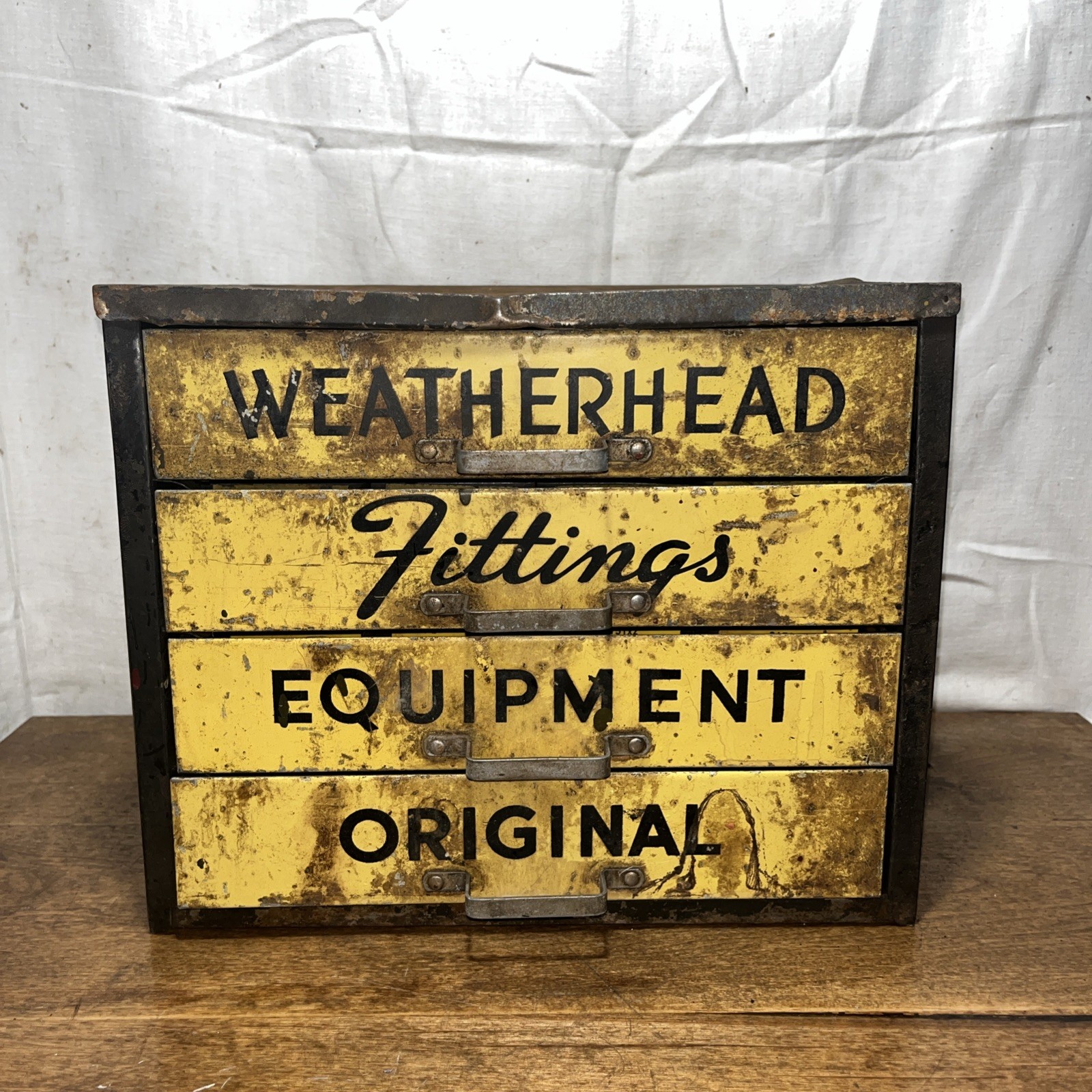 Vintage Original Weatherhead Equipment Fittings 4-Drawer Advertising Cabinet
