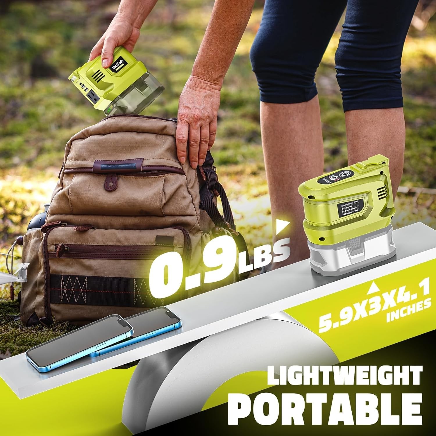 Real 200W Power Inverter Compatible with Ryobi 18V, VoLtTech Battery Inverter 18