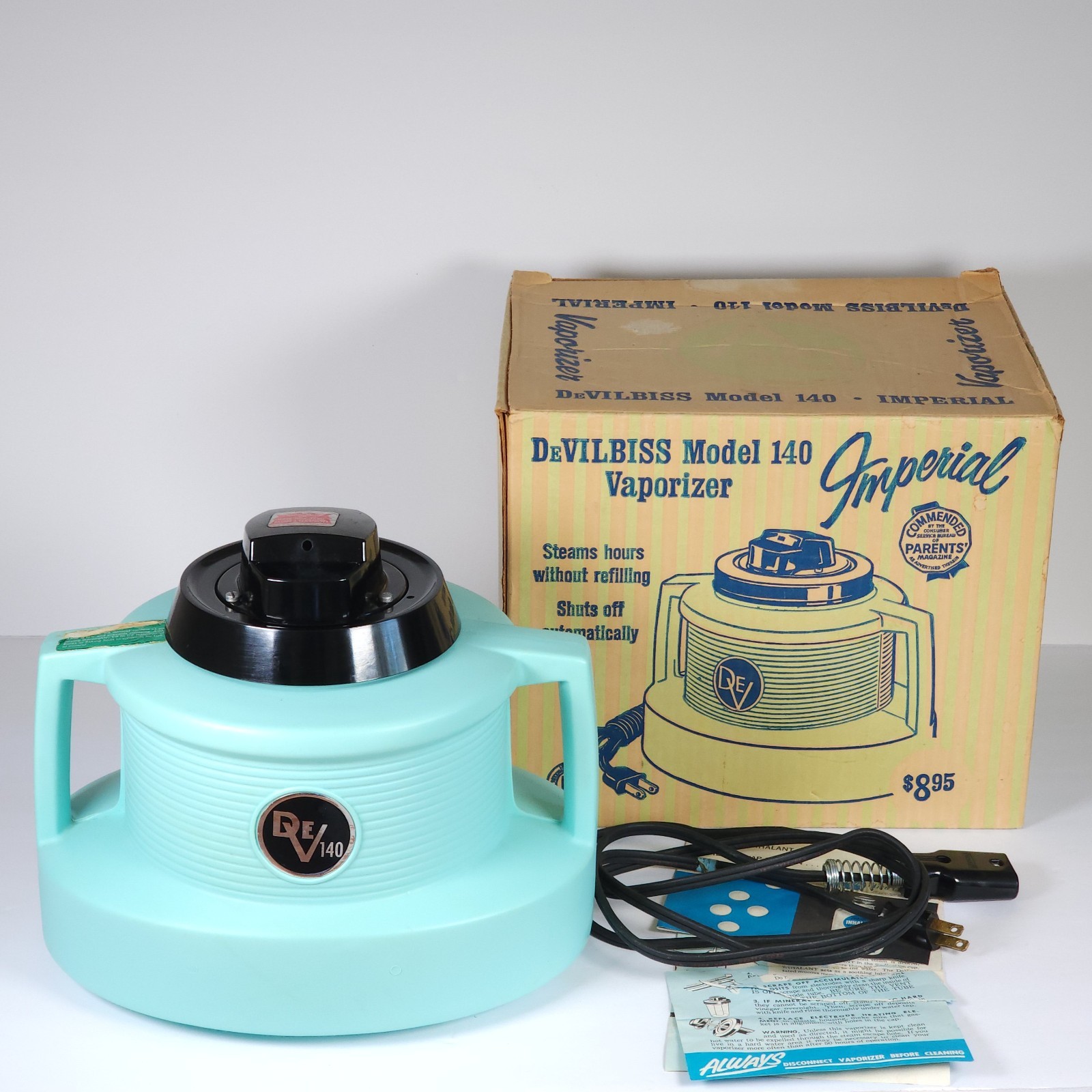 Vintage 1960s Devilbiss Model 140 Vaporizer Imperial Turquoise Blue Humidifier