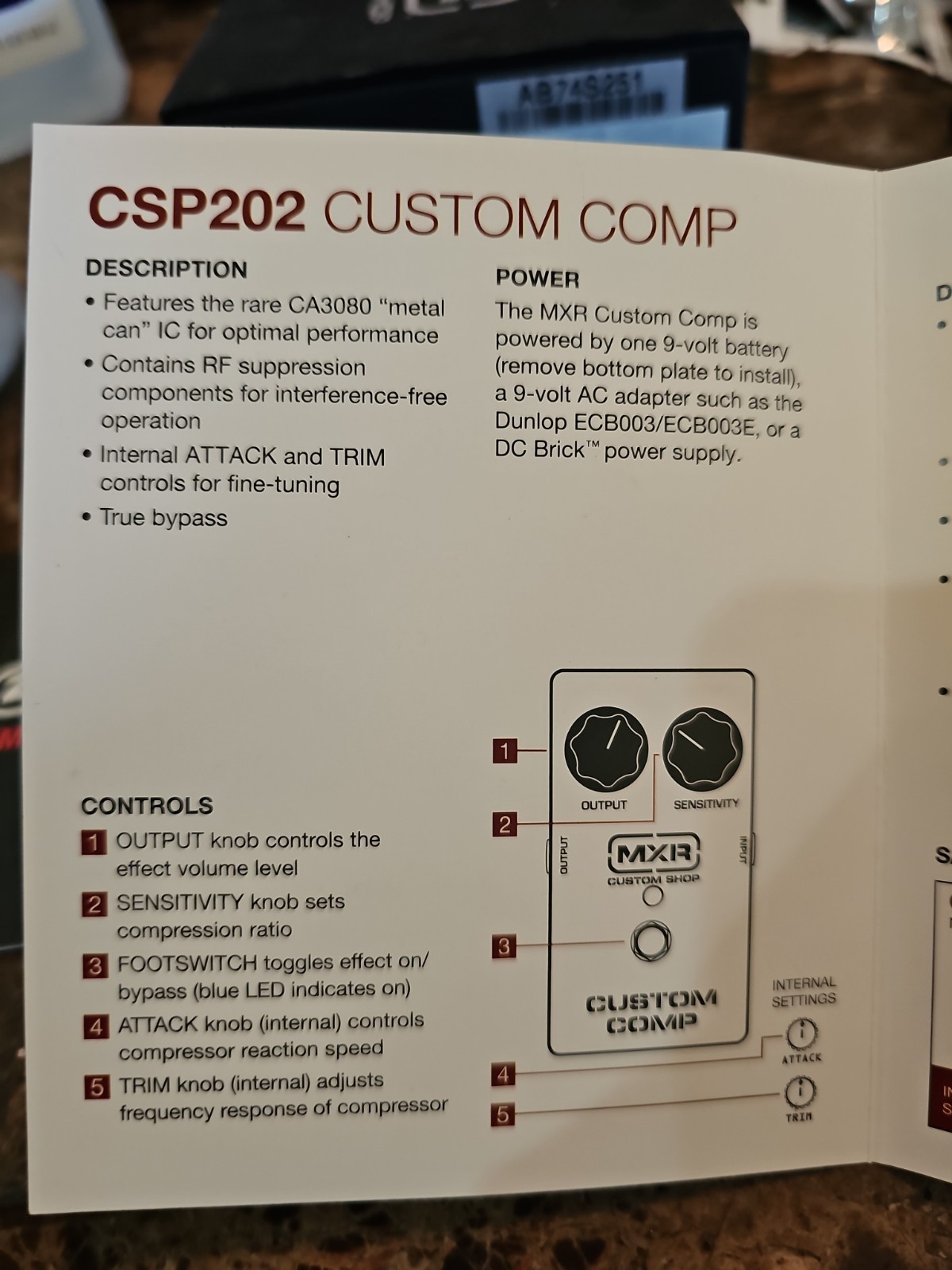 MXR Elite CUSTOM SHOP COMP SERIES CSP2002 Compression Pedal CONTROL *Mint In Box