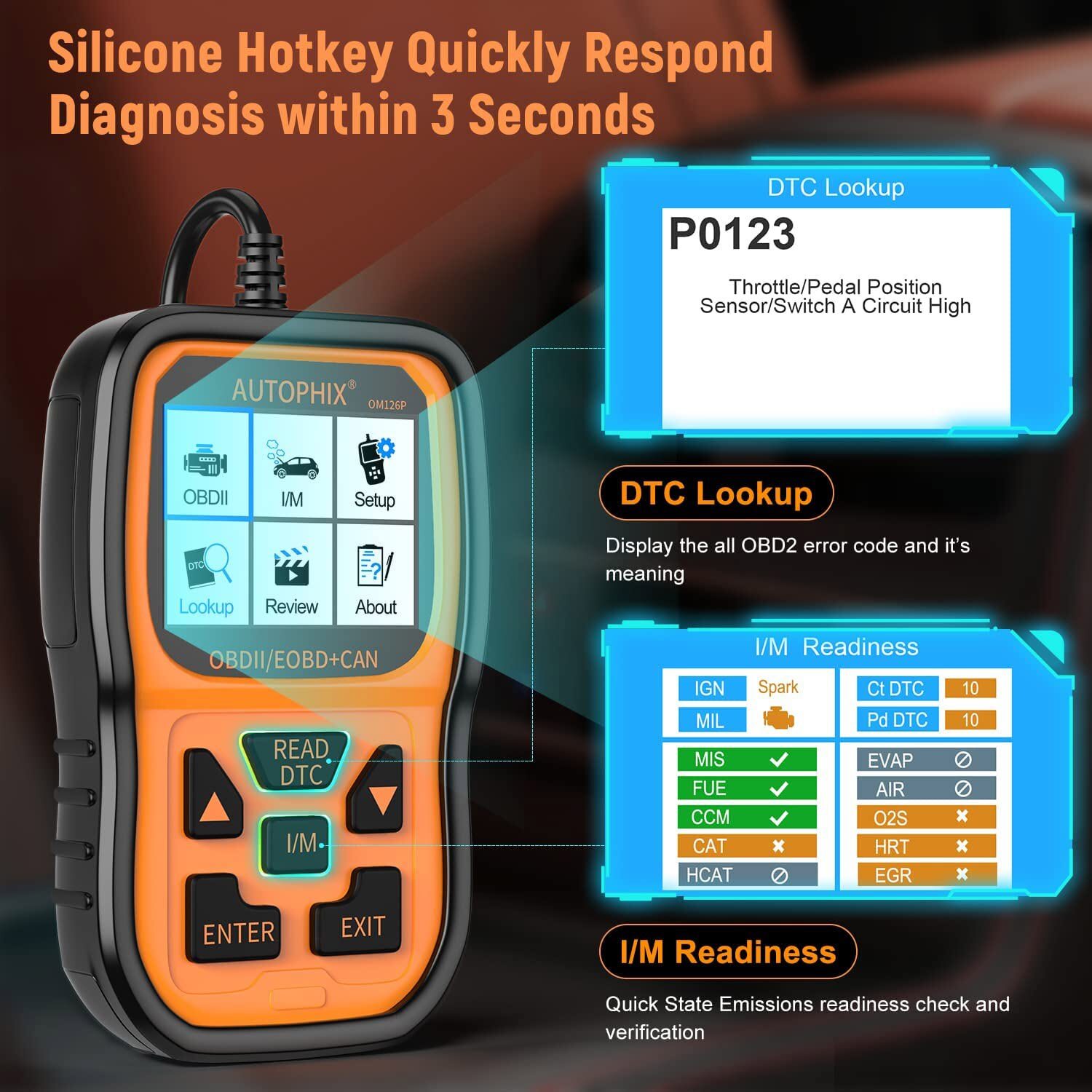 Autophix OM126P Check Engine Light Code Reader Car Scanner OBD2 Diagnostic Tool