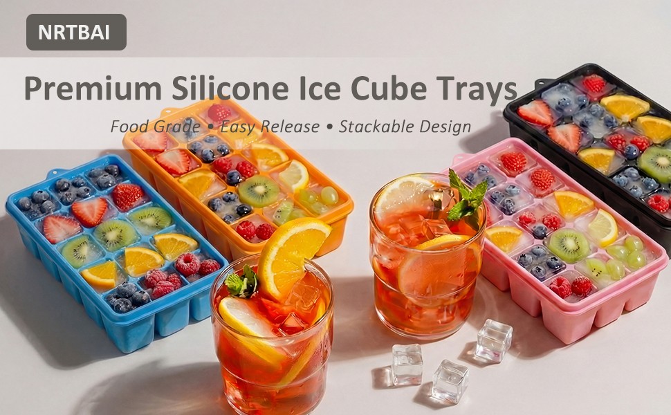 Silicone Ice Cube Trays with Lid, 2 Pack Ice Cube Molds, Easy Release Ice Cube