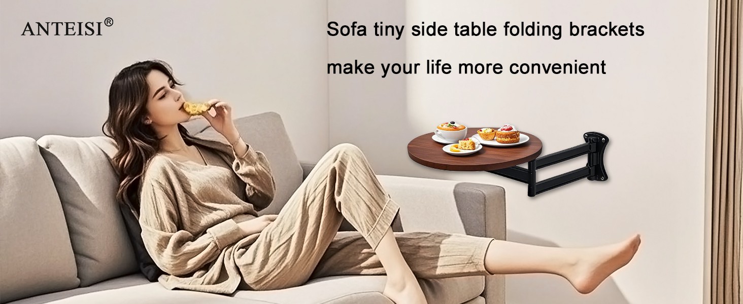 Floating Nightstand Rotatable Braets,Small Round Side Tabl Folding