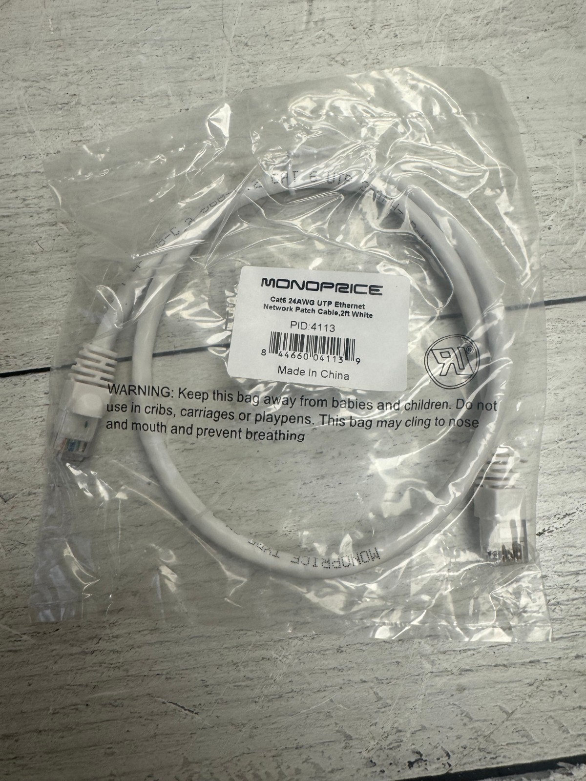 Monoprice Cat6 Ethernet Patch Cable 2ft White 24AWG UTP New Sealed