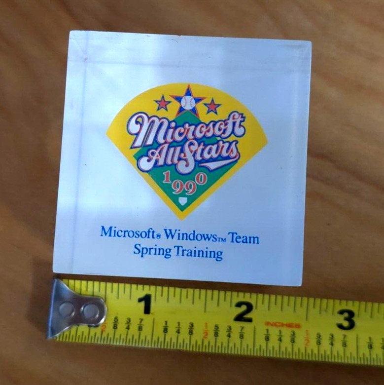 Super Rare Microsoft Vintage Sales Team Promo Paperweight Summer Baseball 1990