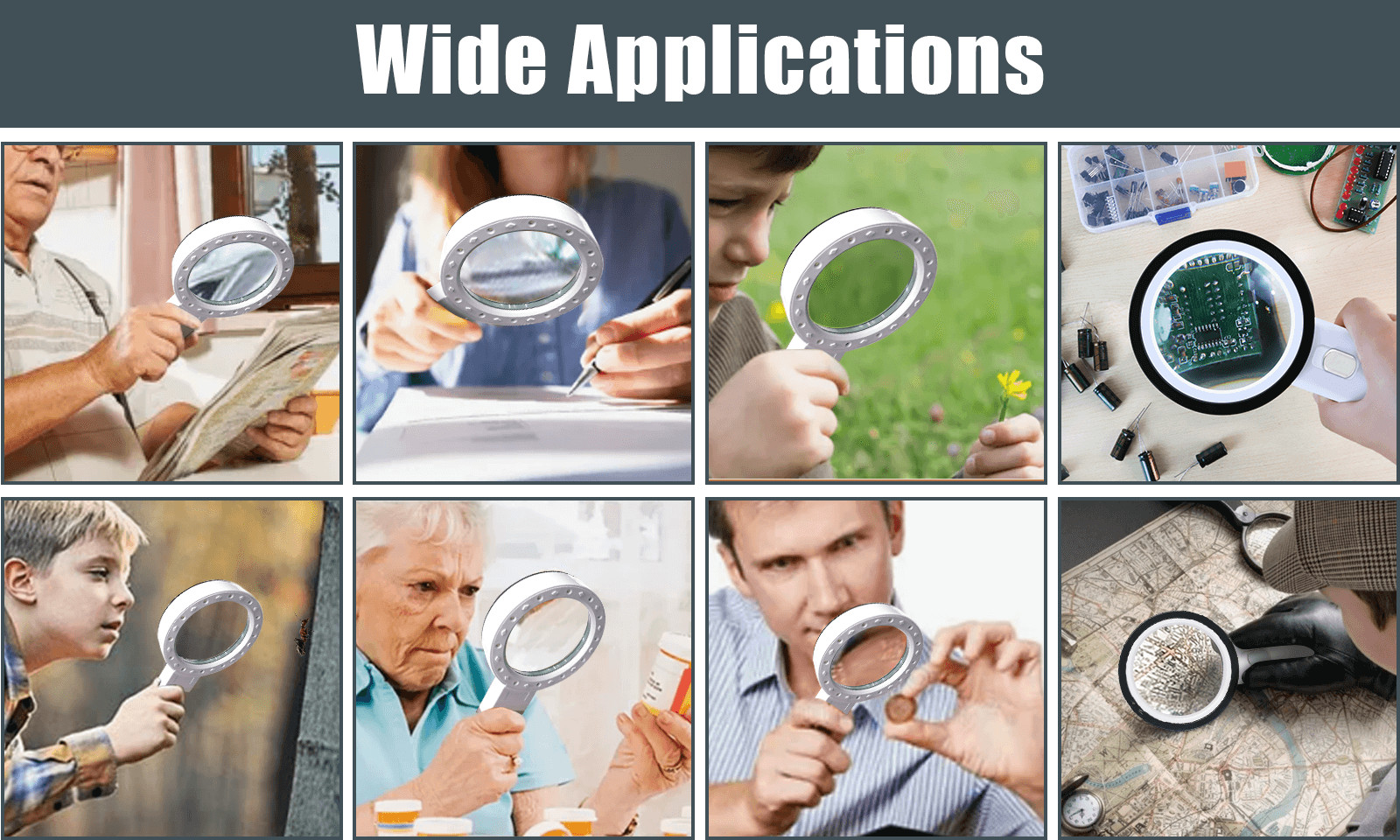 Magnifying Glass 30X Handheld 12 LED Light Magnifier for Reading Inspection Coin
