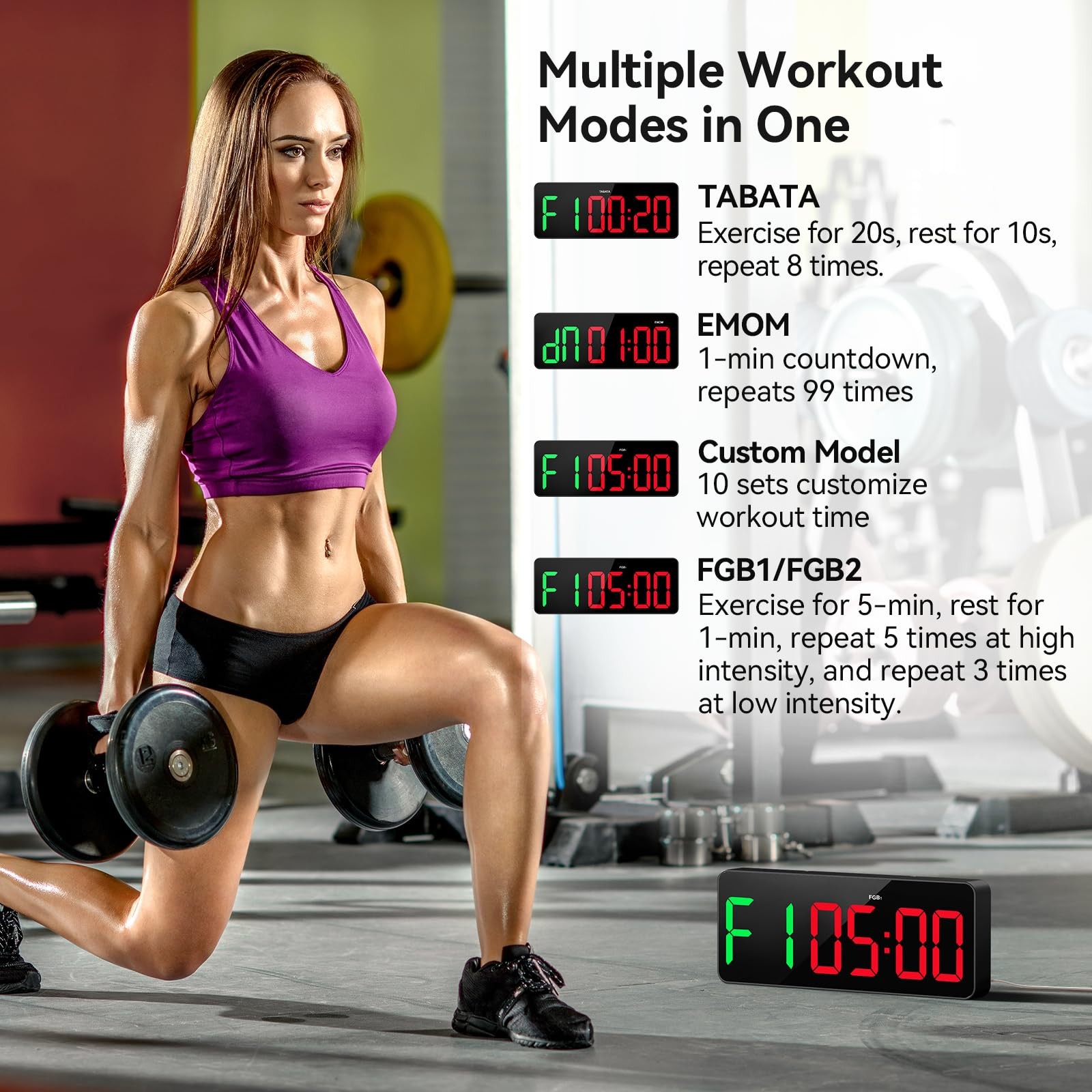 12" LED Gym Timer, Multi-Mode Interval Clock With Remote, Kitchen Timer For Home