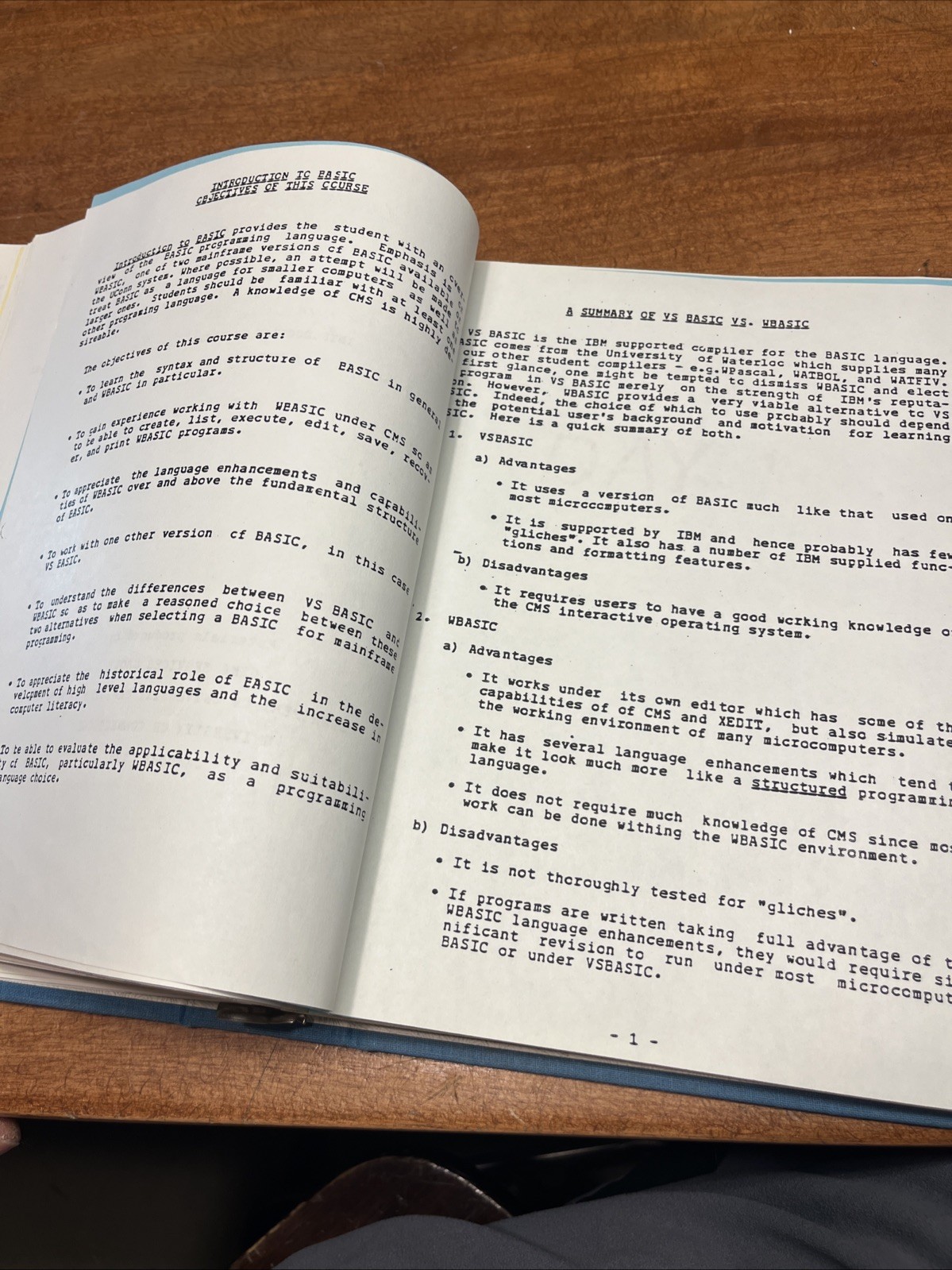 Vintage 1983 IBM BASIC CMS UCONN Course Training Binder VM MVS XEDIT Manual