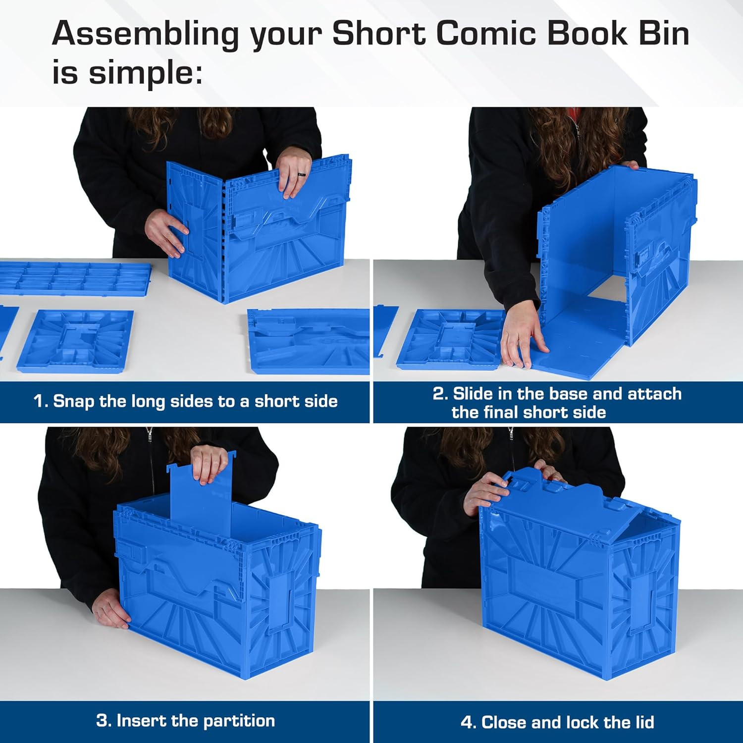 Stackable Comic Book Storage Bins - 2 Pack, Holds 150 Comics, Acid-Free, Blue