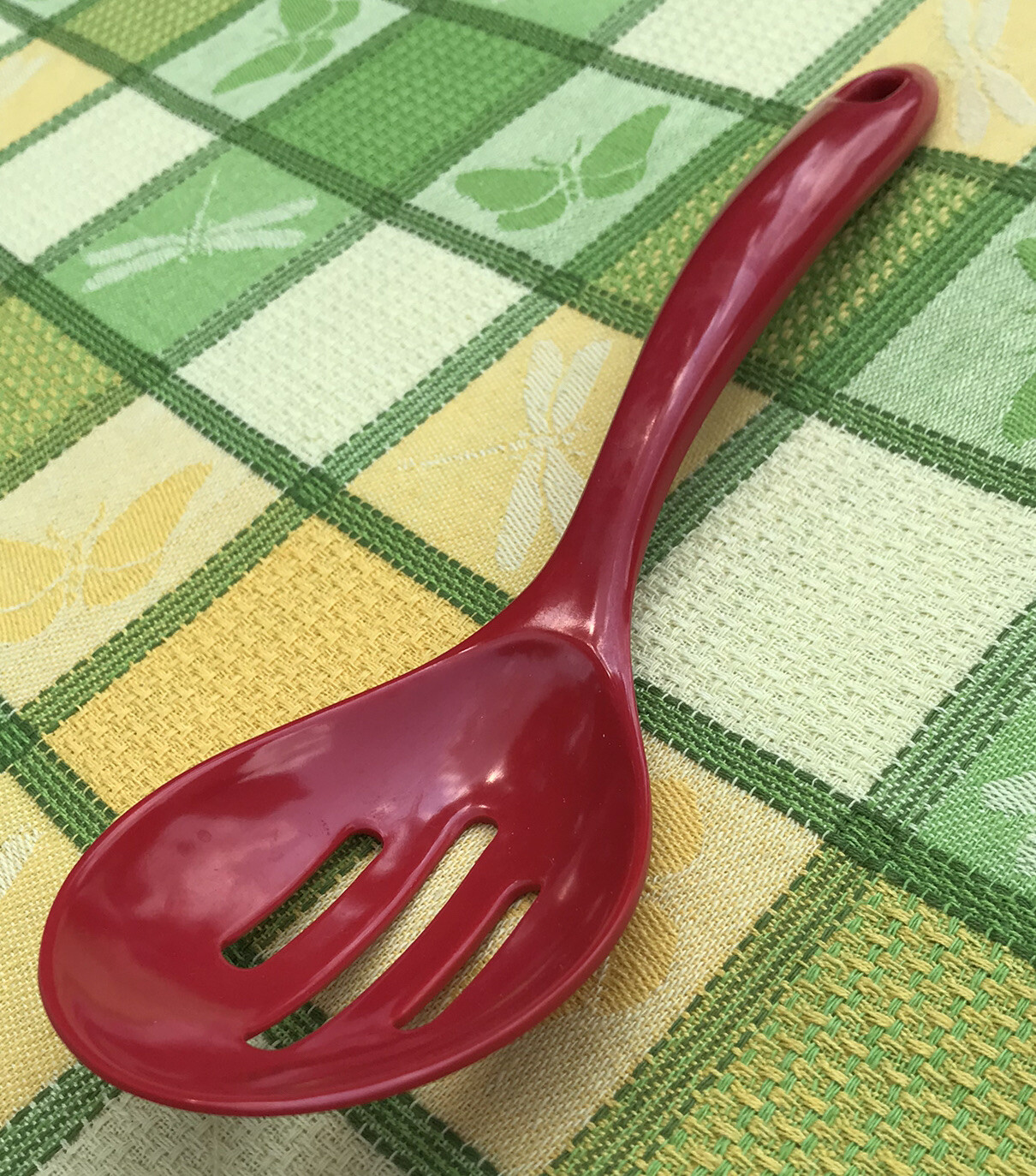 Vintage Melamine Red Slotted Spoon Serving Hard Plastic 12”