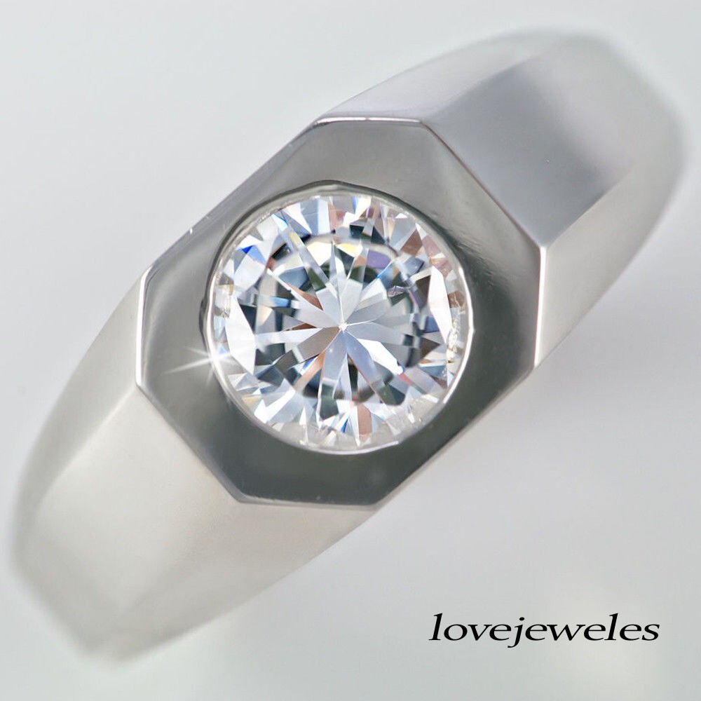 14K White Gold Over 2CT Round Lab-Created Diamond Men's Engagement Wedding Ring