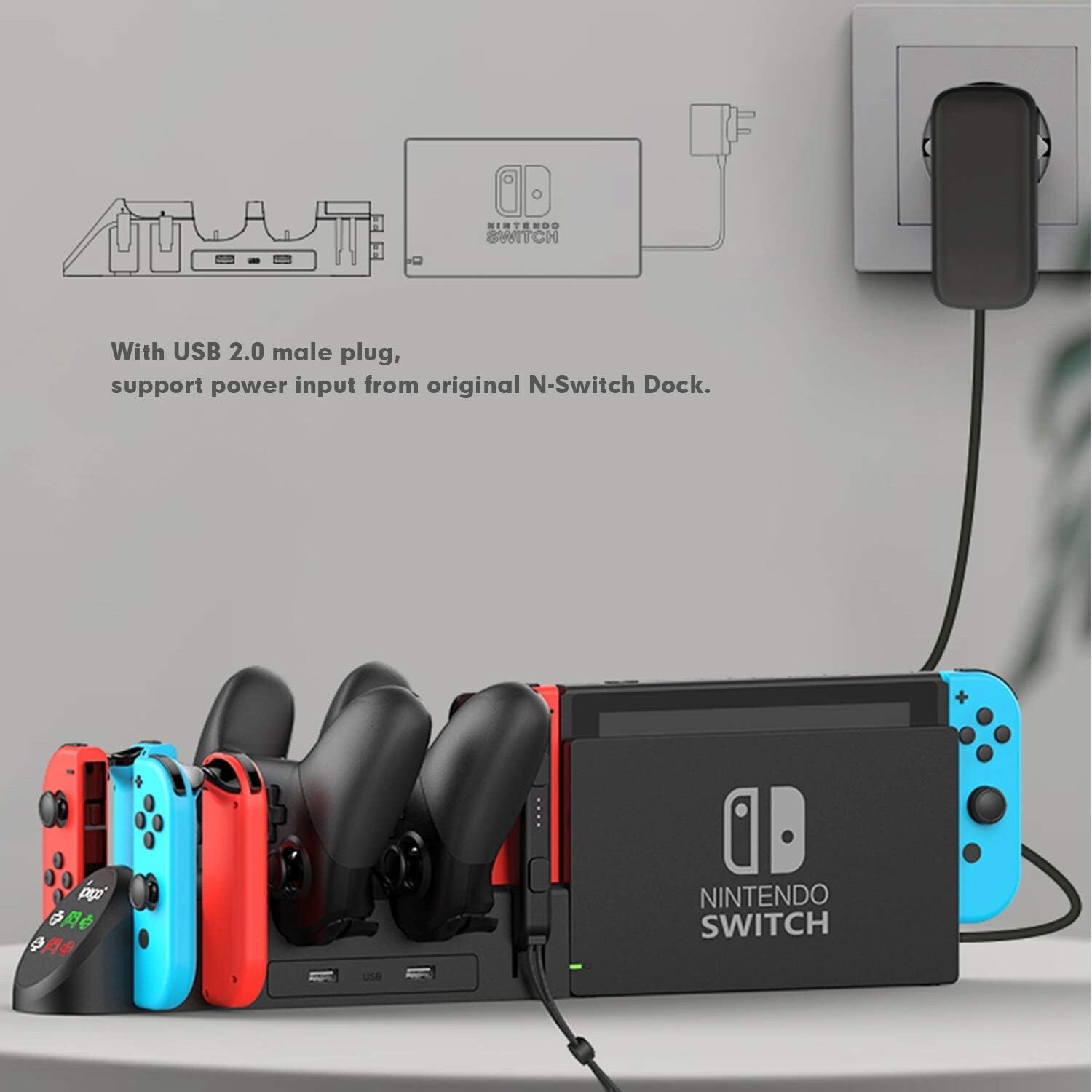 6in1 Nintendo Switch Charging Dock, Charging Station for Nintendo Switch Joy Con