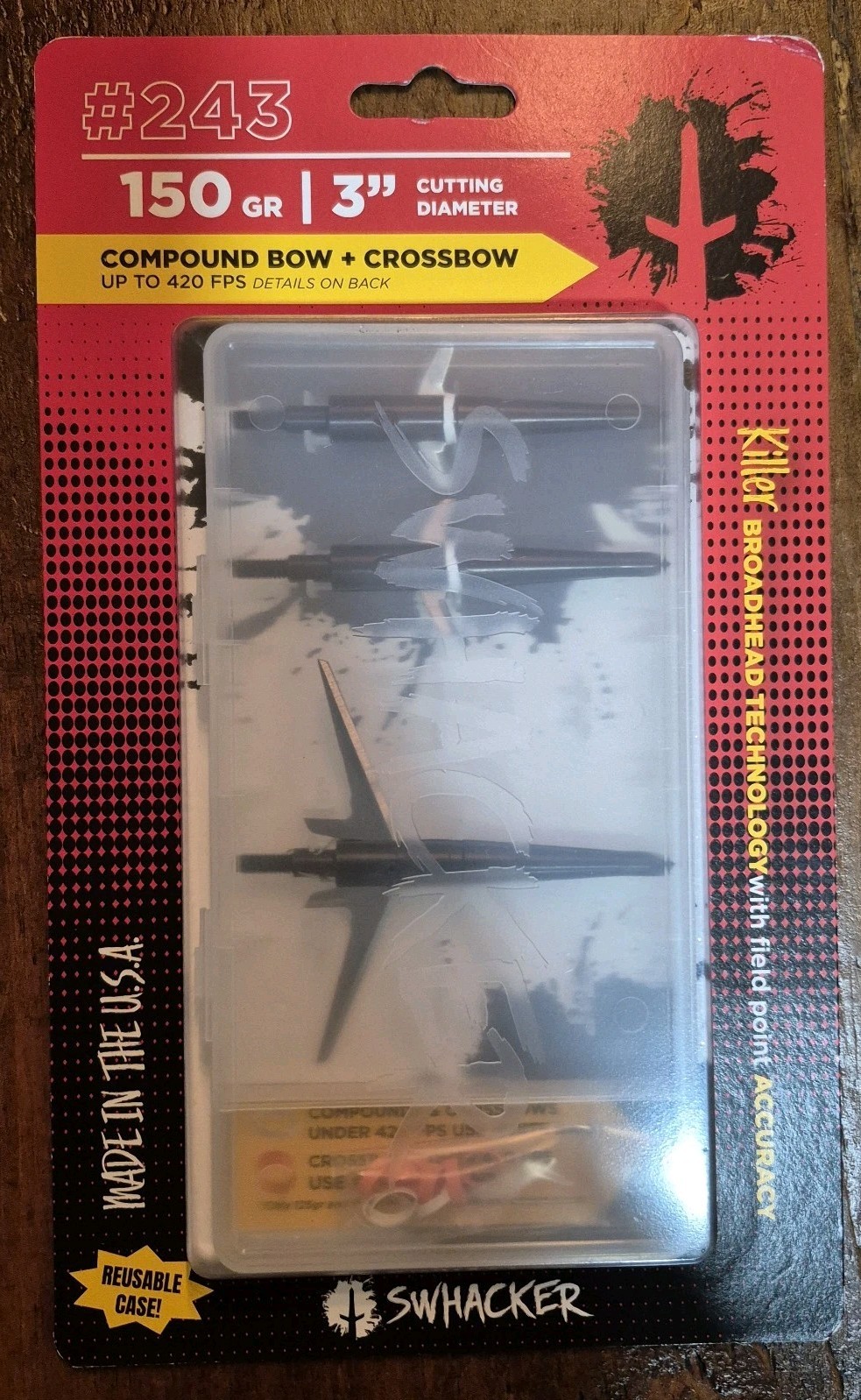 Swhacker #243 SWH00243 2 Blade 150 grain 3" Cut - 3 Pack Compound Bow Crossbow