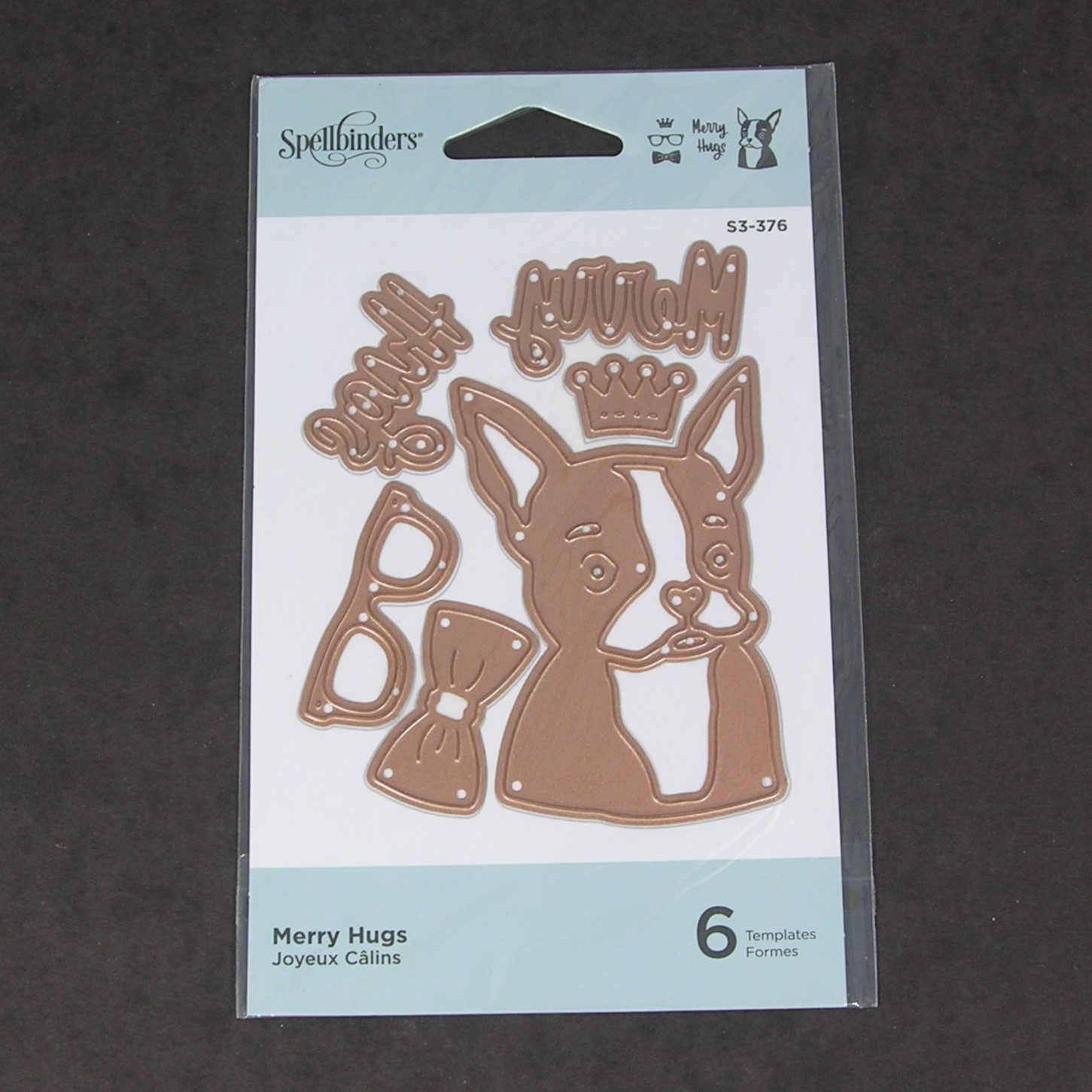 Spellbinders S3-376 MERRY HUGS Metal Cutting Dies 6-Pieces BOSTON TERRIER DOG