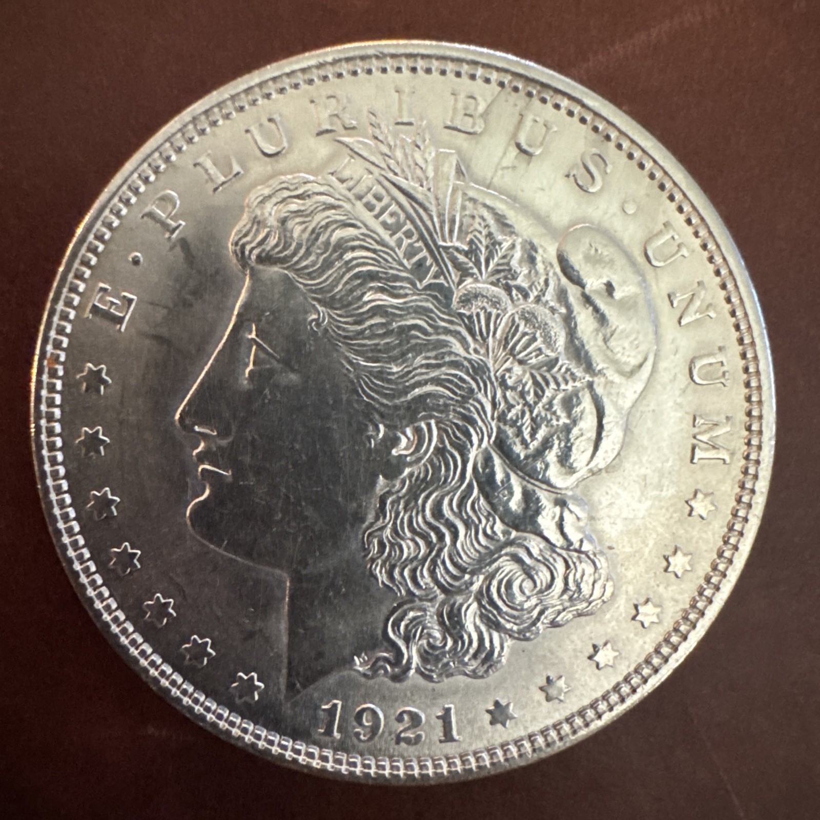 1921 Morgan Silver Dollar unknown circulation but is pristine