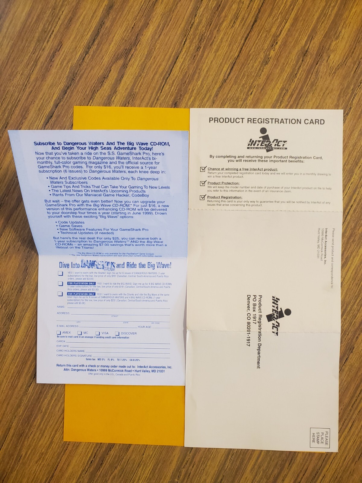 Game Shark Registration Card INSERT & Mailer ONLY Authentic