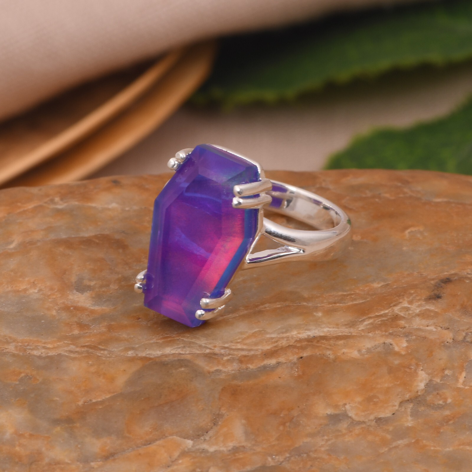 Nebula Opal Coffin Shape Engagement Ring 925 Sterling Silver Gift For Love