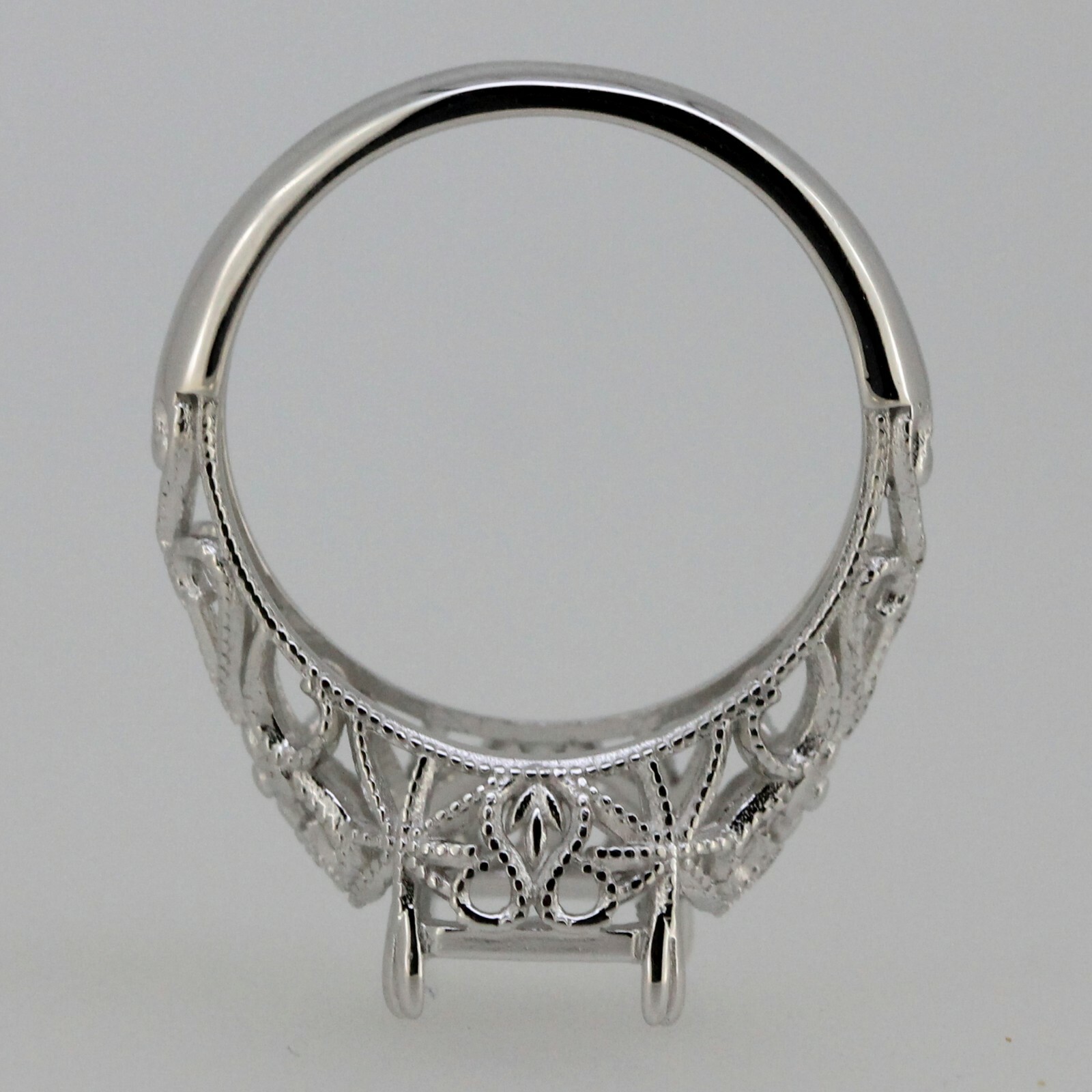 Filigree Sterling Silver Semi Mount Ring Setting Emerald OCT 9x7mm