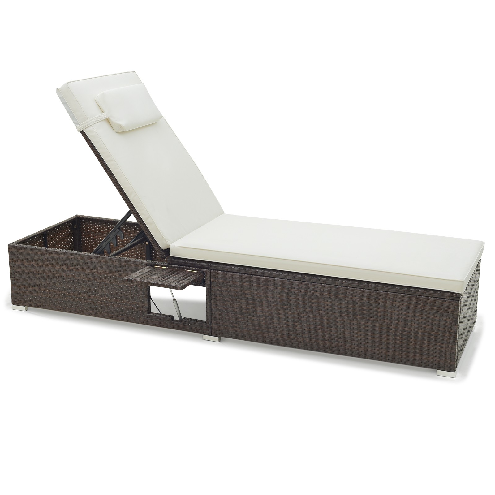 Patio Chaise Lounge w/ 6-level Backrest Comfy Seat Cushion & Headrest Backyard
