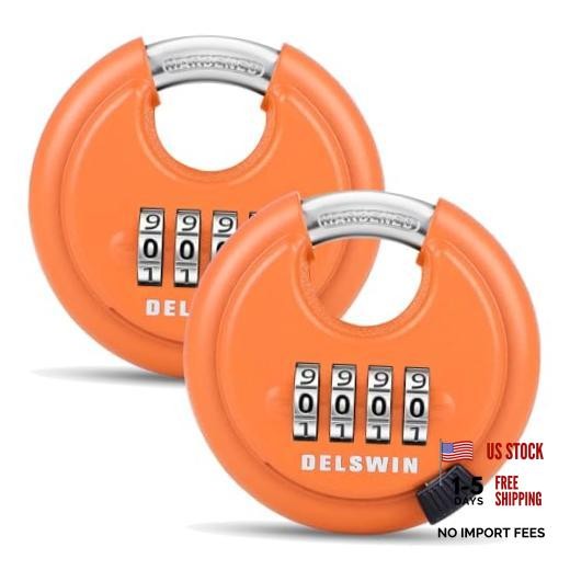 4-Digit Disc Combination Lock, Orange, 2 Pcs, 3/8" Shackle | Orange 2Pcs