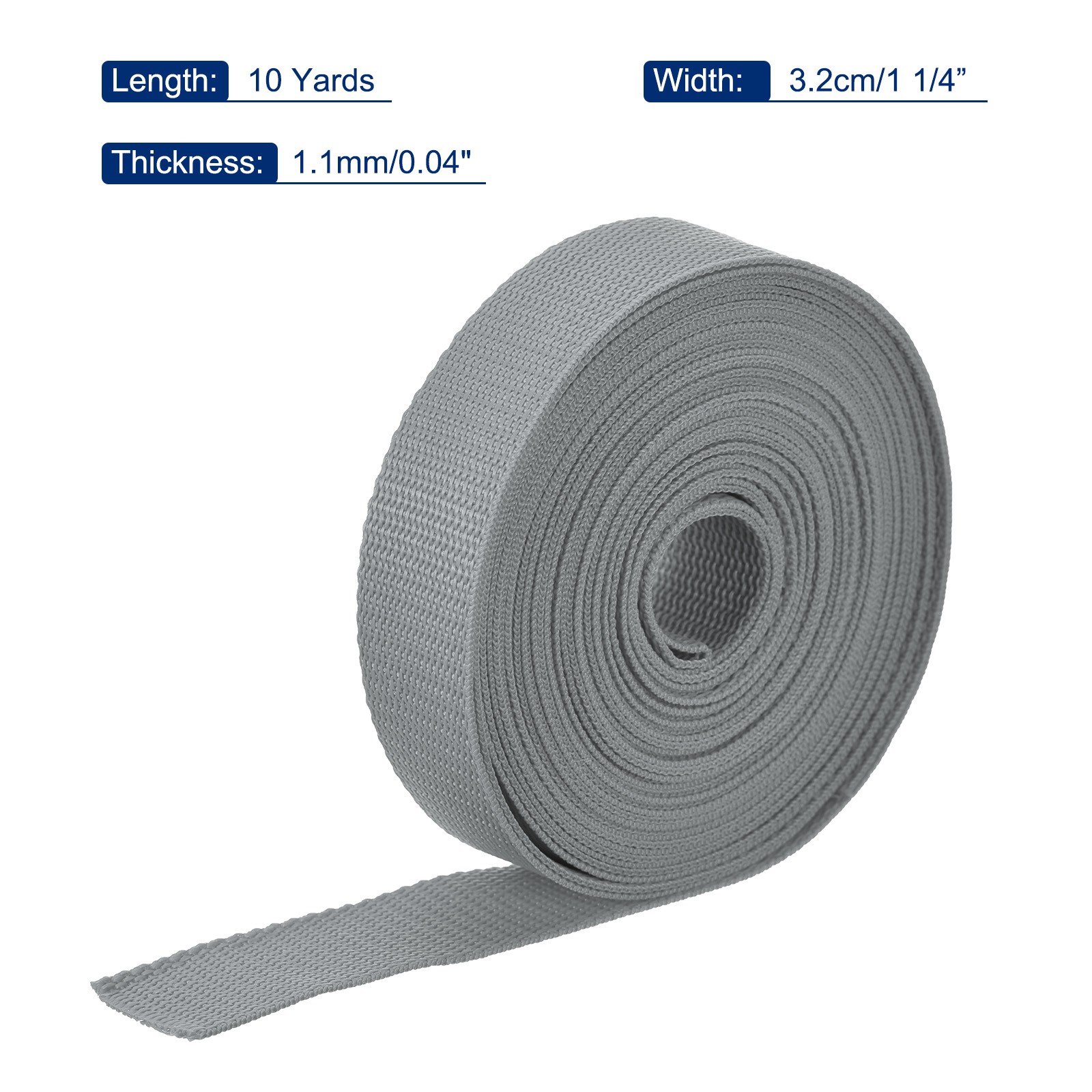 Lightweight Polypropylene Webbing Strap 1 1/4" 10 Yard Backpack Grey