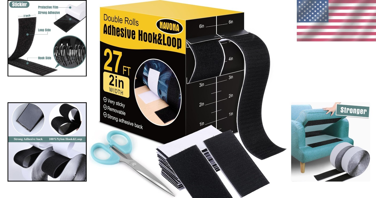 Pro 27Ft x 2In Hook and Loop Fastener Tape - Perfect for Home & Craft Projects