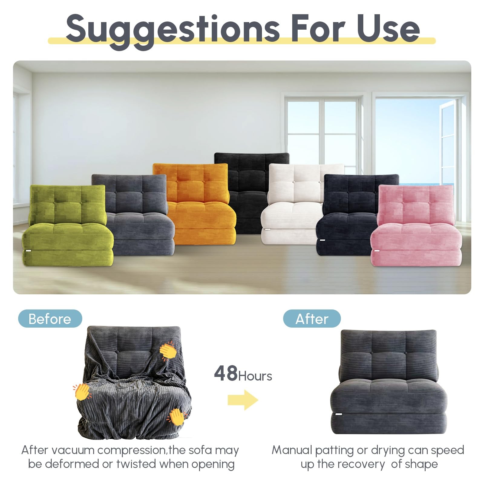 ZCBLVRM Folding Sofa Bed, Convertible Sleeper Chair with Pillow Foldable Matt...