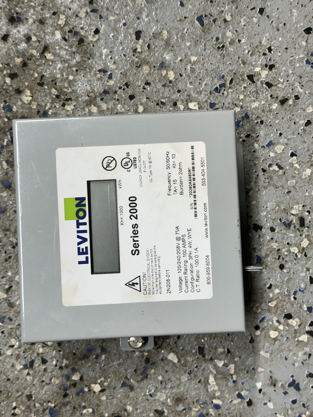 Leviton 2K208-011 Series 2000 Indoor Usage Meter 3 Solid Core CTs 120/208 VAC