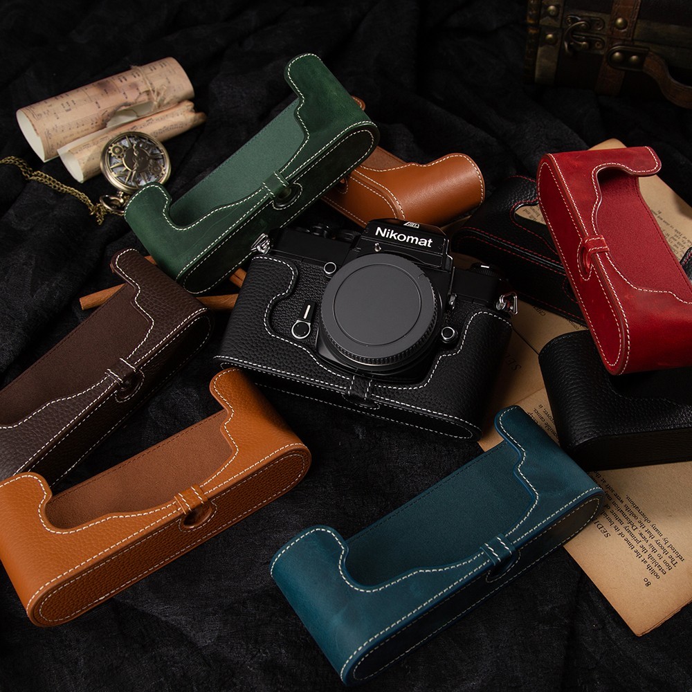 Handmade Genuine Leather Half Camera Case Bag Cover For Nikomat EL