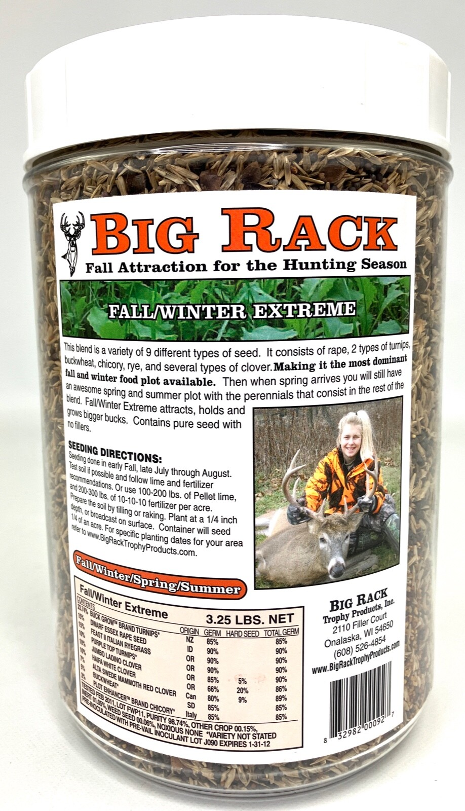 BIG RACK Fall/Winter Extreme Whitetail Deer Attractant 3.25lbs-9 Different Seeds