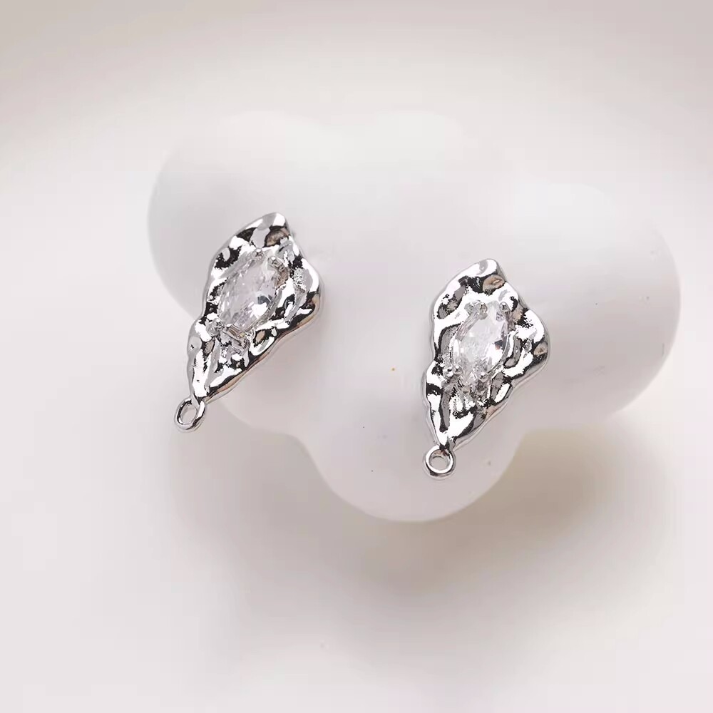 6pcs CZ Pave Leaf Stud Earrings,Gold/Silver Tone Leaves Earring Post With Loop