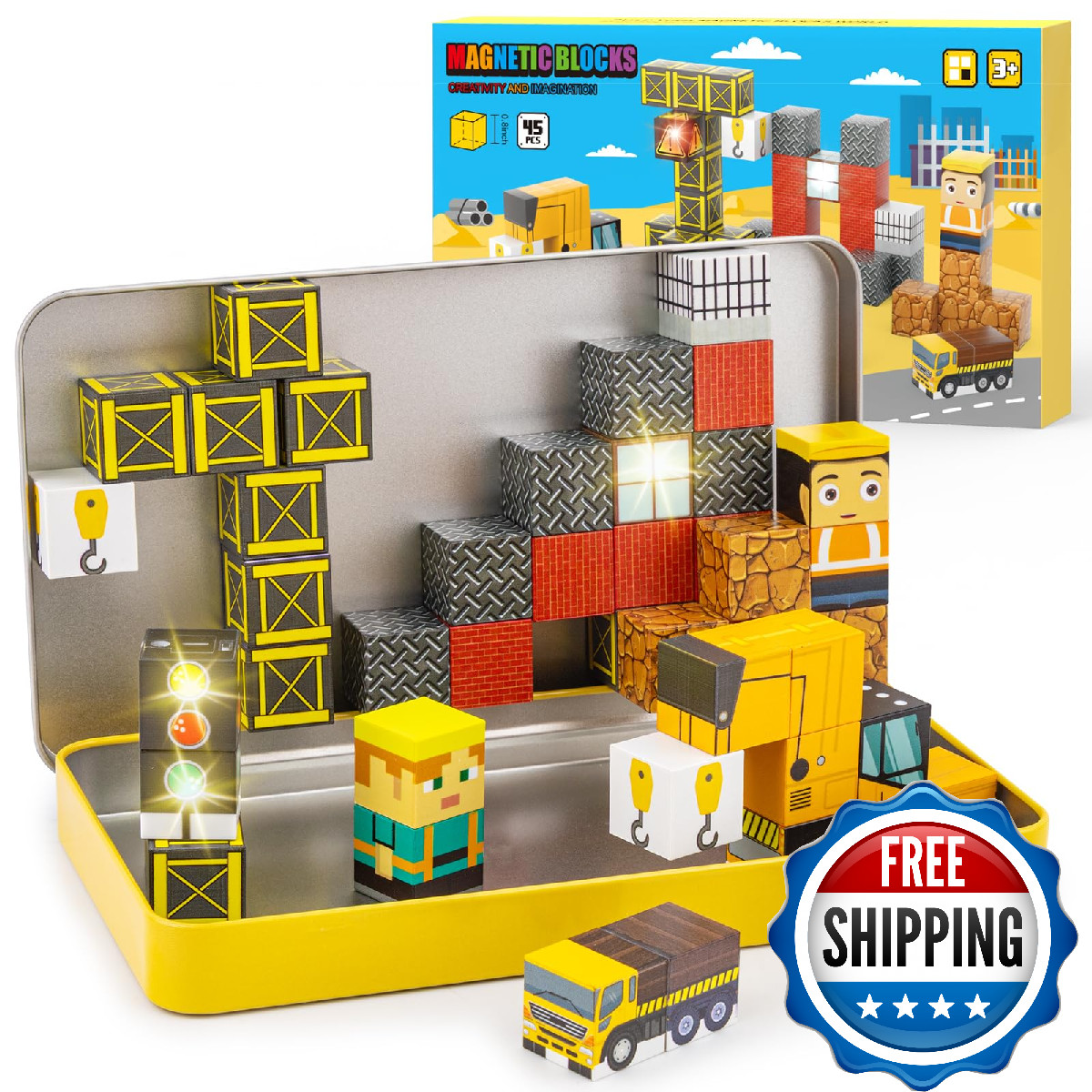 Aywewii Travel Magnetic Blocks 45 PCS Travel Toys for Kids Ages 3-5, Magnet Buil
