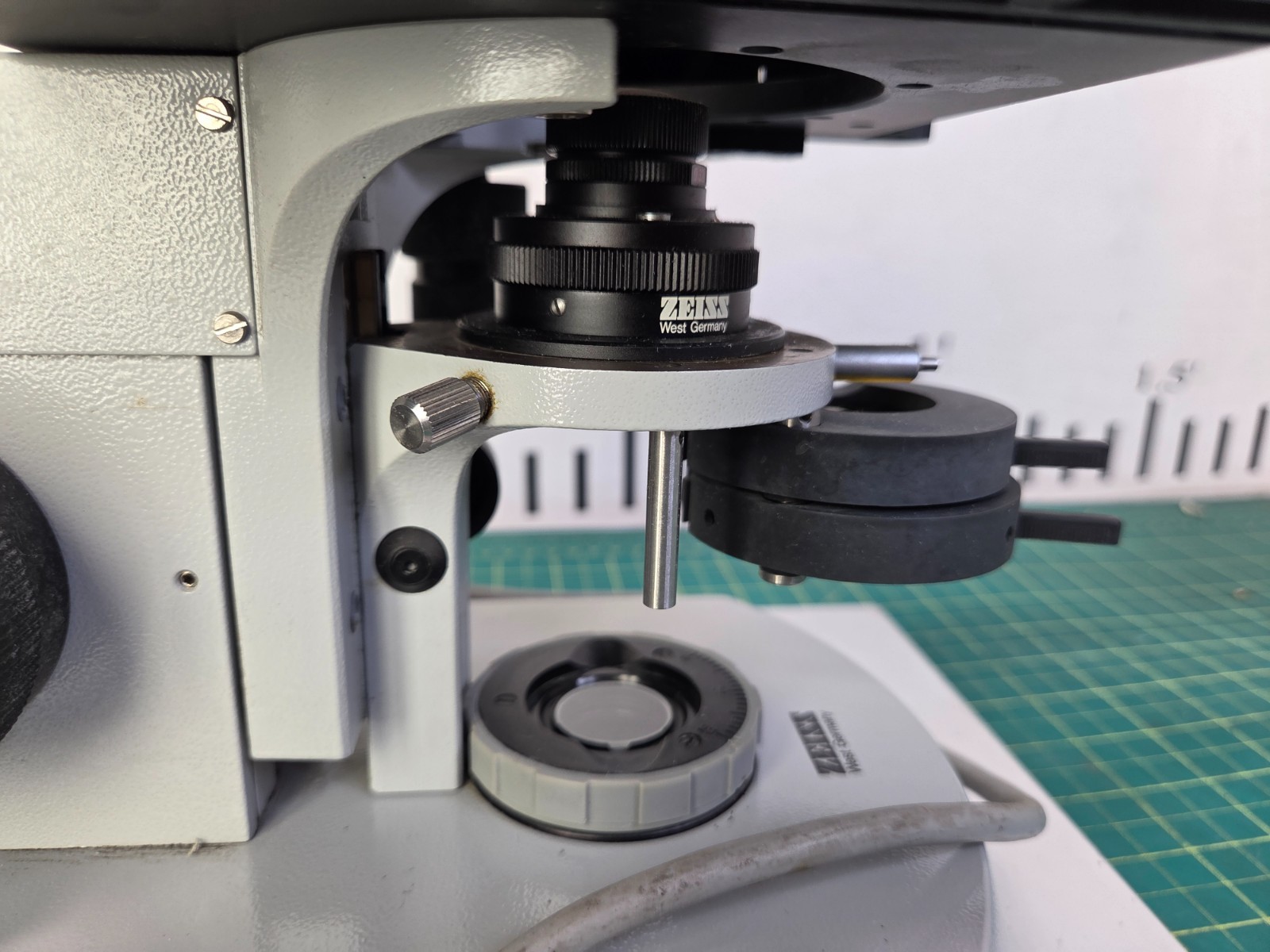 Zeiss Upright Microscope Mounted on a Metal Plate W/2 Objectives