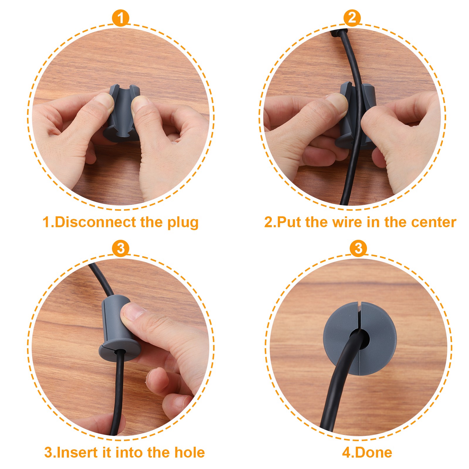 4Pcs Wall Grommets for Cables 3/4" Cable with 7mm Hole Silicone Black