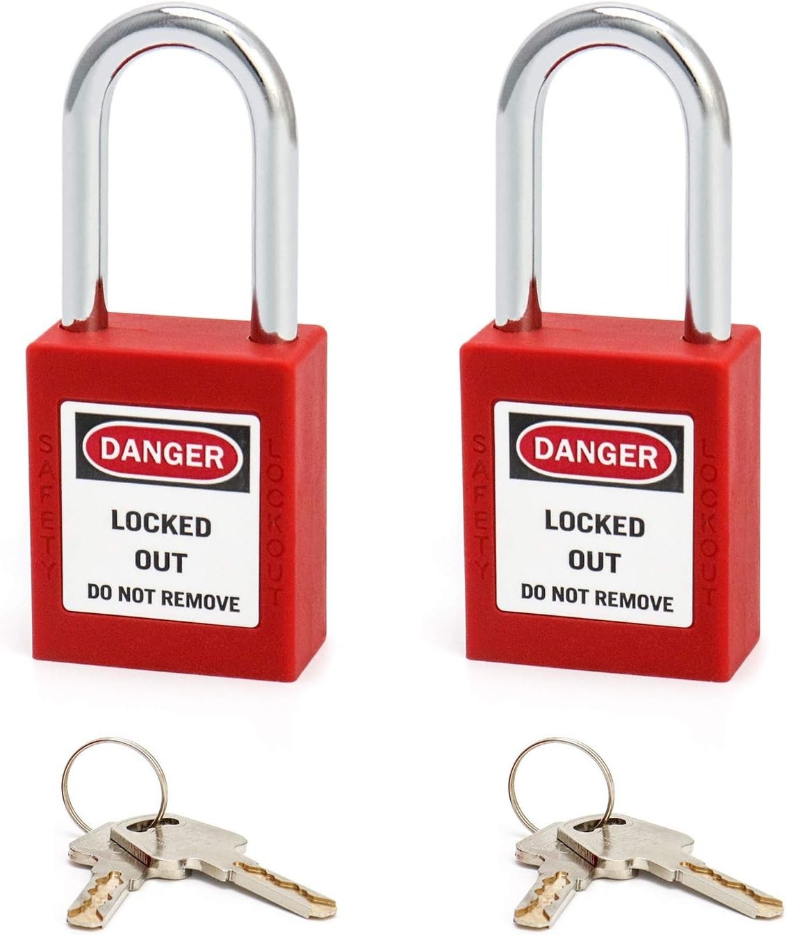 Anti-Bump Red Lockout Padlock with Writable Labels - 2 Pack for Workplace Safety