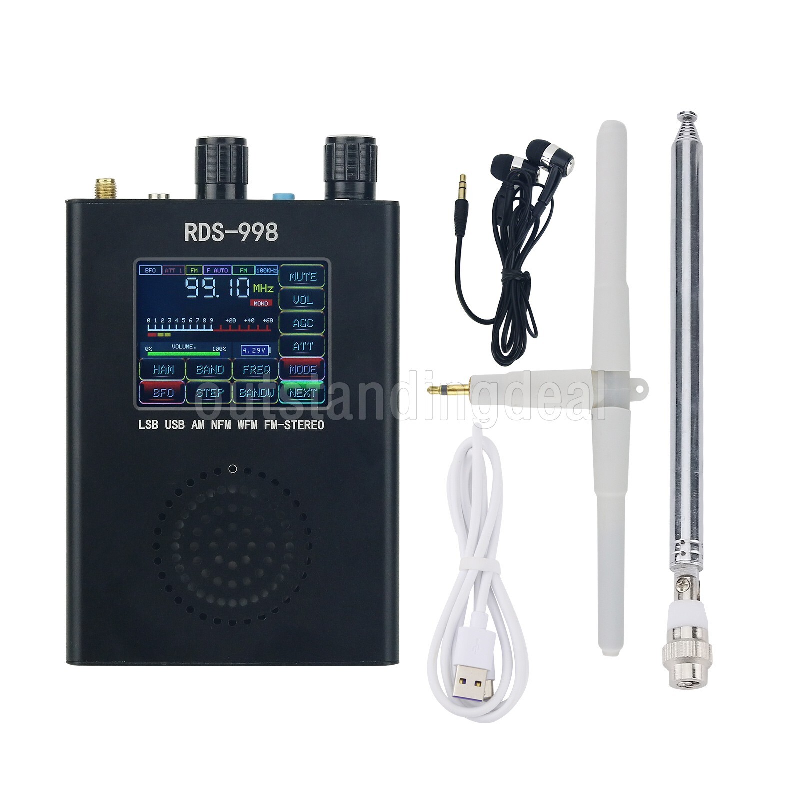 HAMGEEK RDS-998 FM MW LW SW SSB Radio Receiver with Color Touch Screen ot25