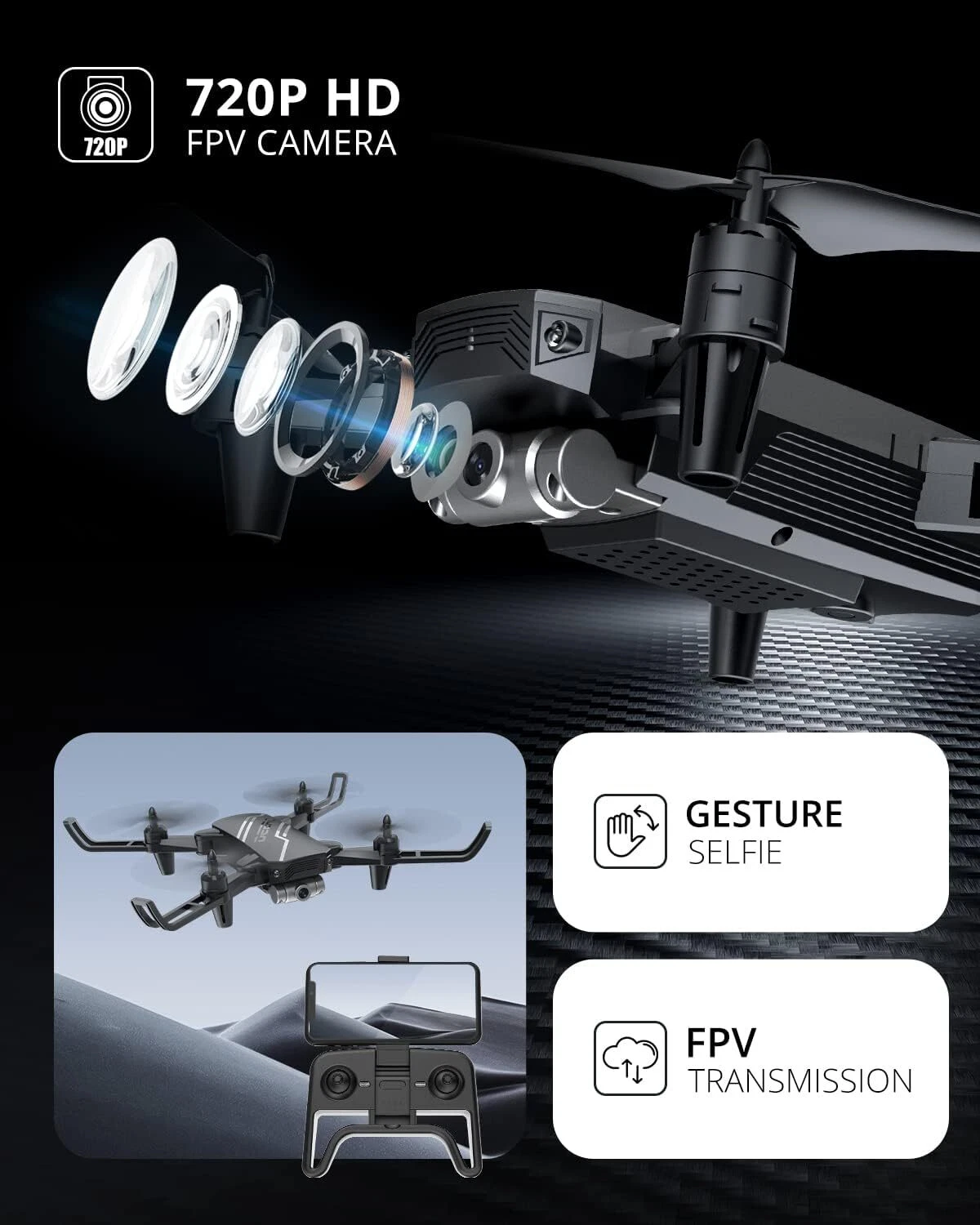 DEERC D20/D96 Mini RC Drone HD FPV Camera Foldable RC Quadcopter for Kids Gift 。