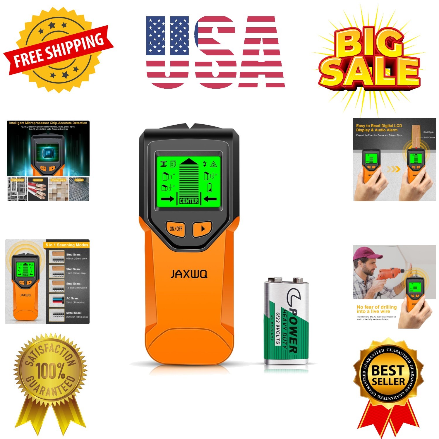 Stud Finder Wall Scanner - 5 in 1 Stud Finder Tool w/Smart Chip and HD LCD Di...