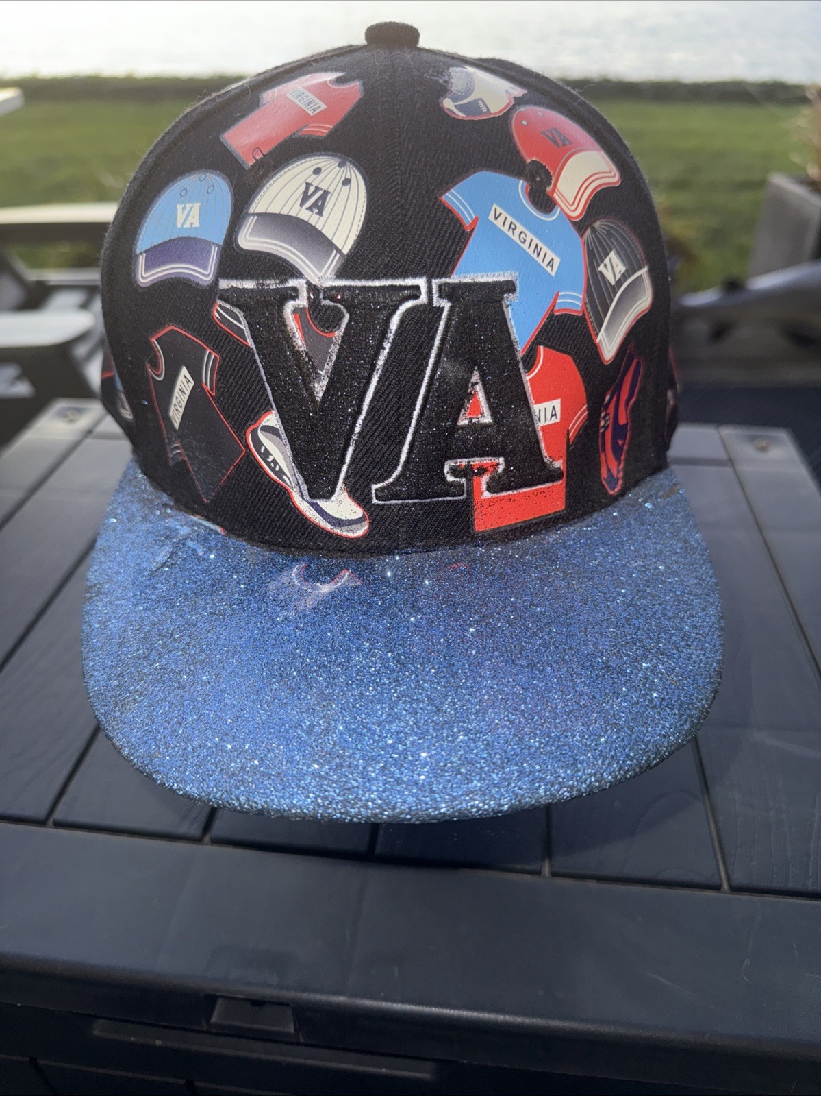 VA Sparkle Black Letters on Black Hat Cap w Multi-color Shirt Hat Sparkle Bill