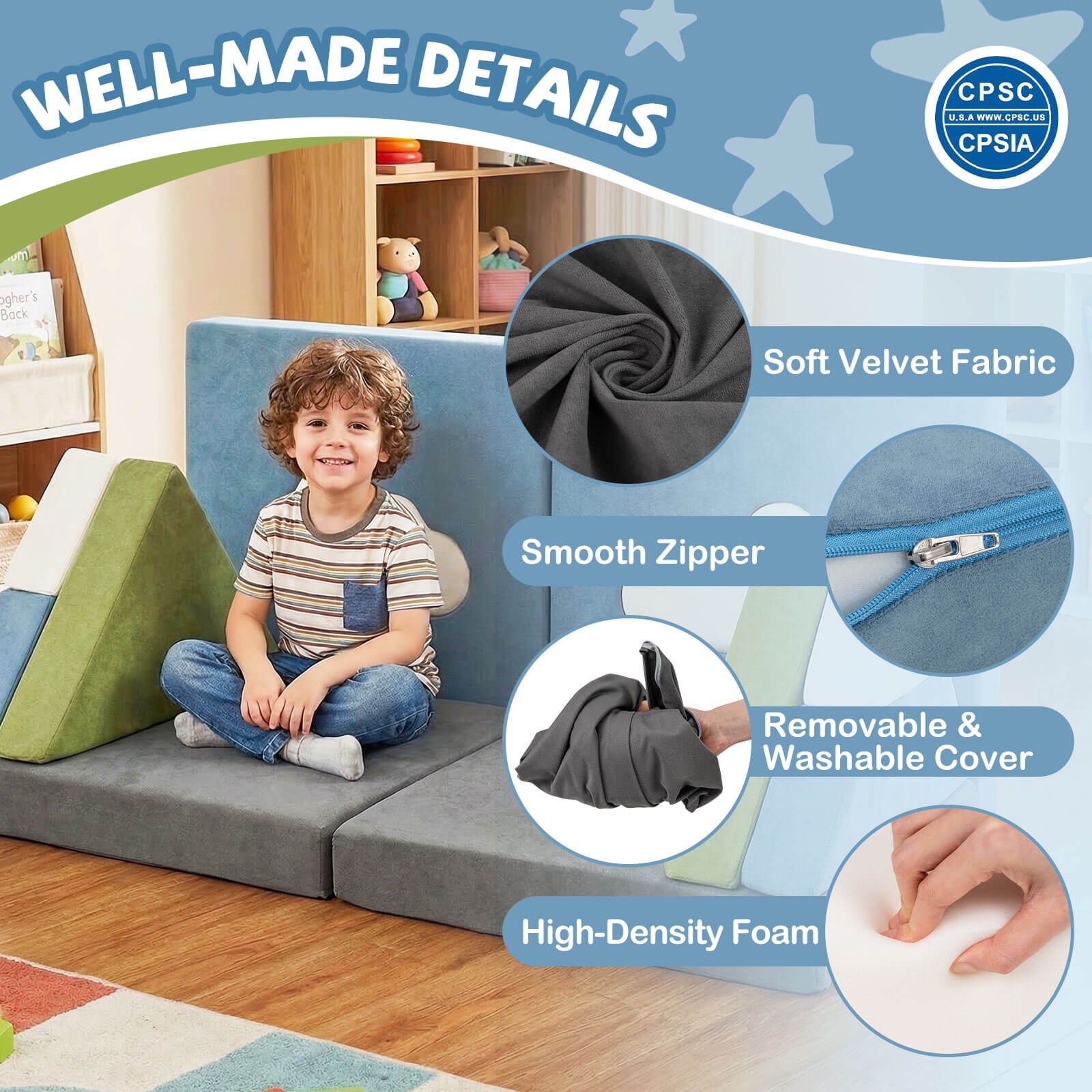 12 PCS Modular Kids Play Couch Snow Mountain Theme Toddler Foam Building Fort