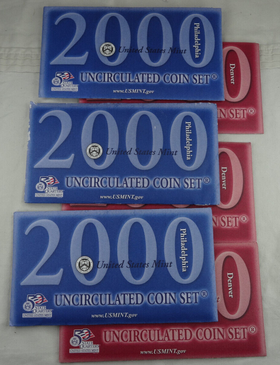 (3) 2000 P & D US Mint Uncirculated Sets 54 Coins OGP Original Envelopes BU